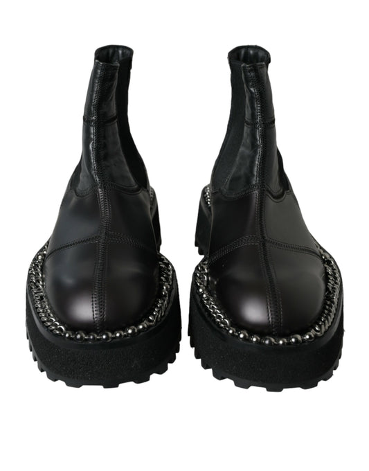Botas Chelsea elásticas de cuero negro sin cordones