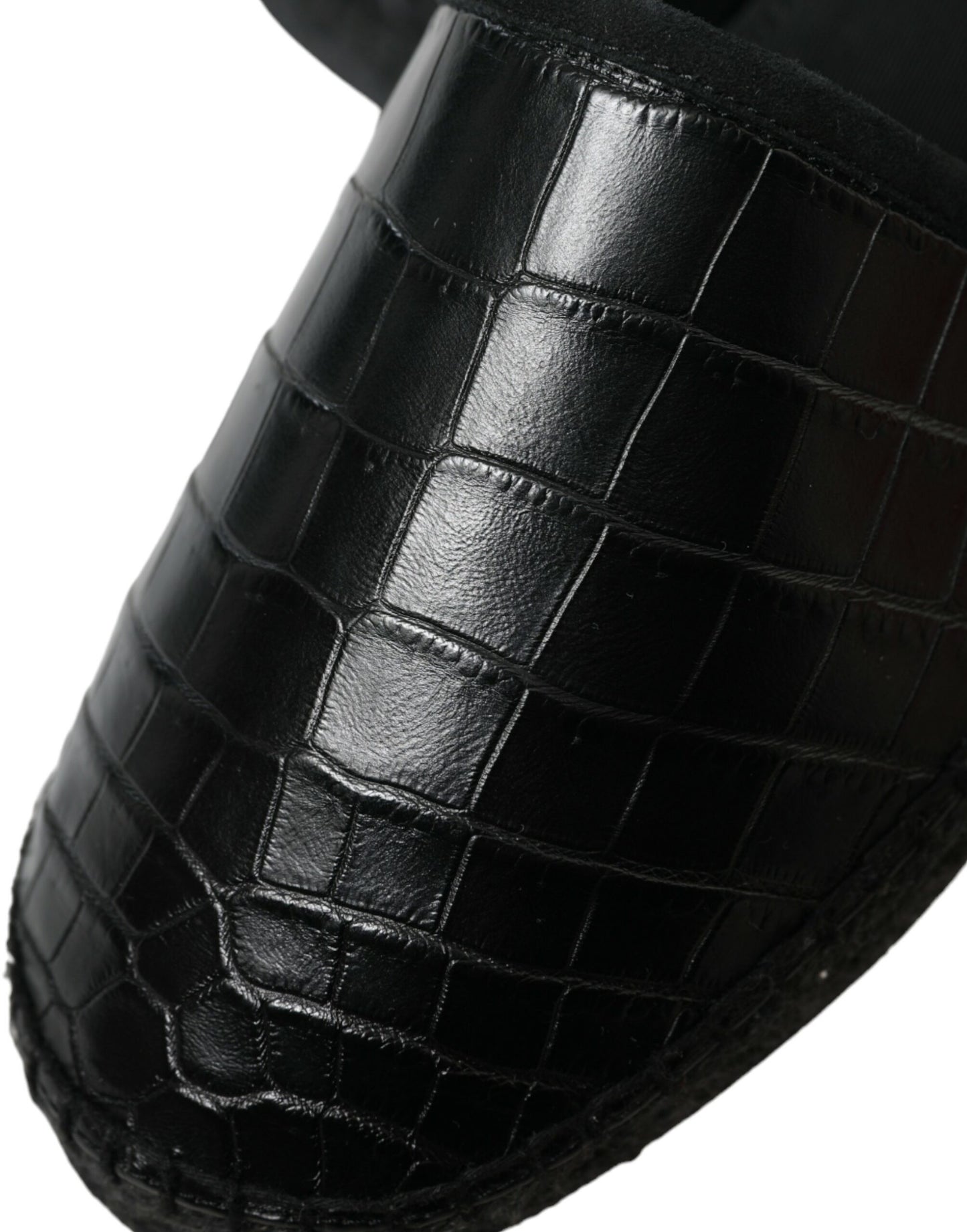 Espadrilles à enfiler en cuir exotique noir