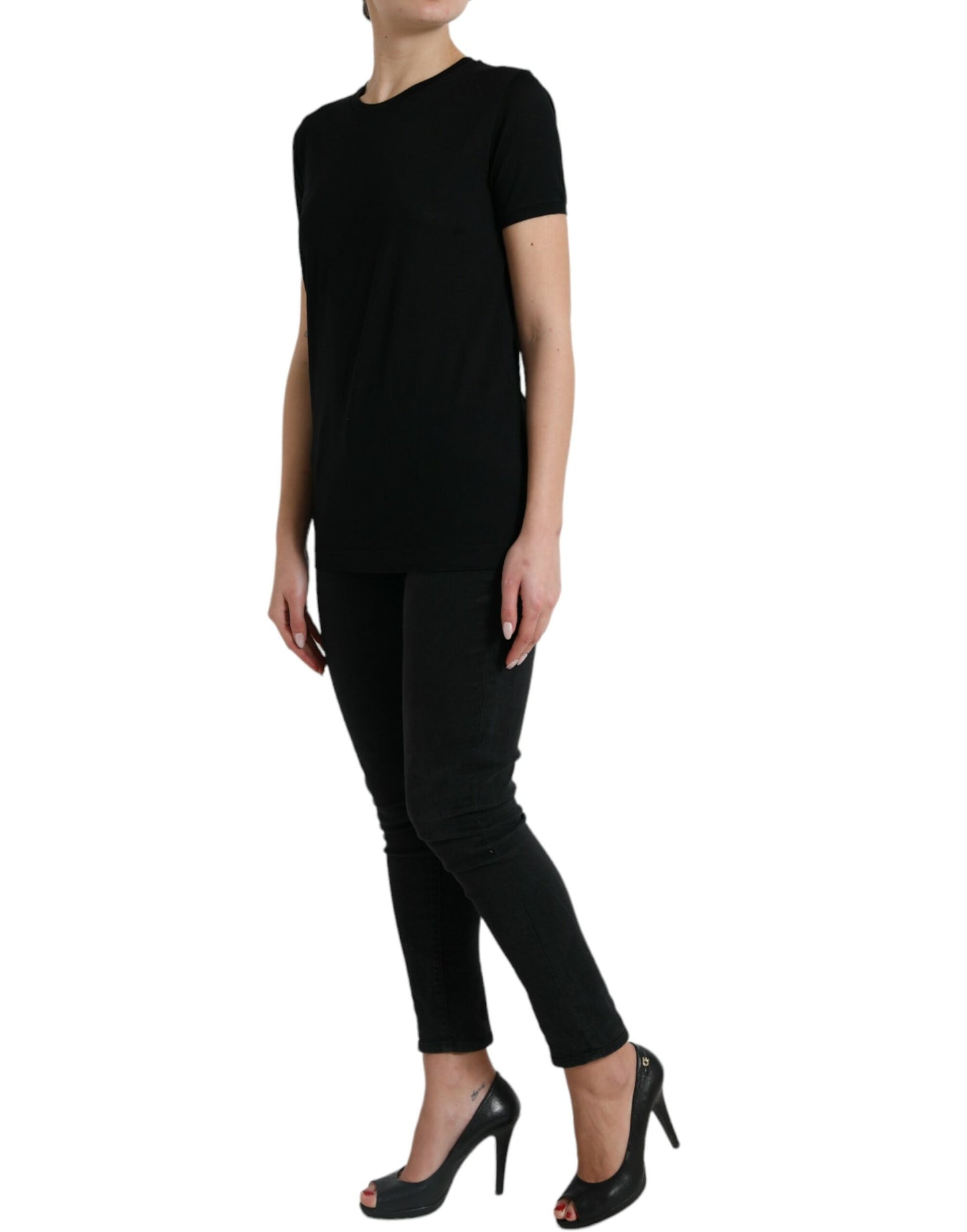 T-shirt ras du cou à manches courtes en laine noire