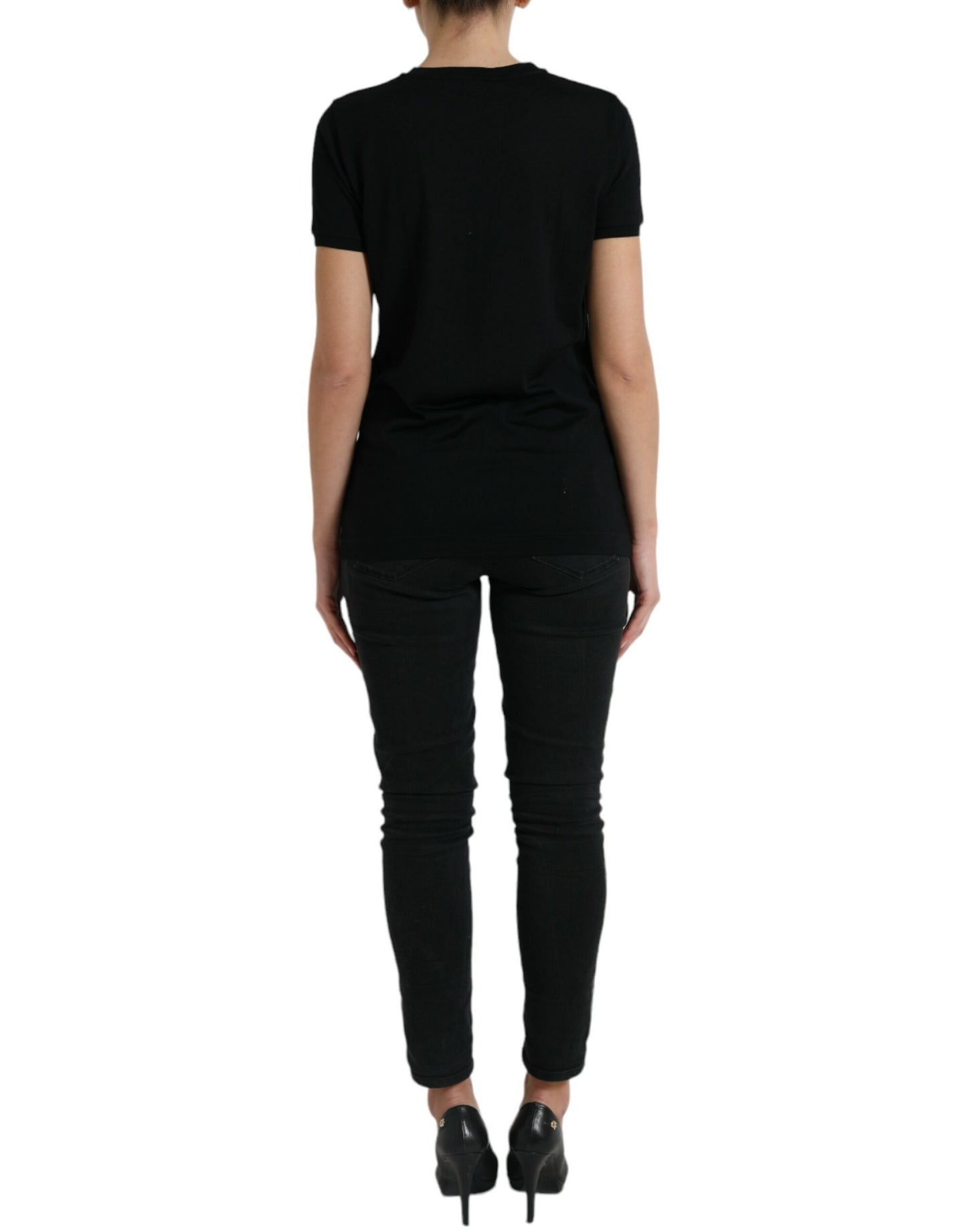 T-shirt ras du cou à manches courtes en laine noire
