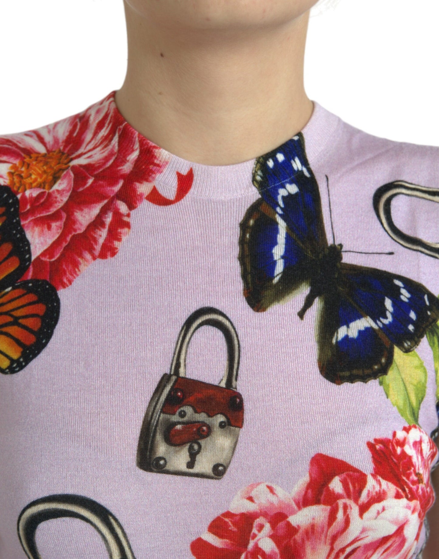 Camiseta sin mangas con mariposa y candado floral multicolor