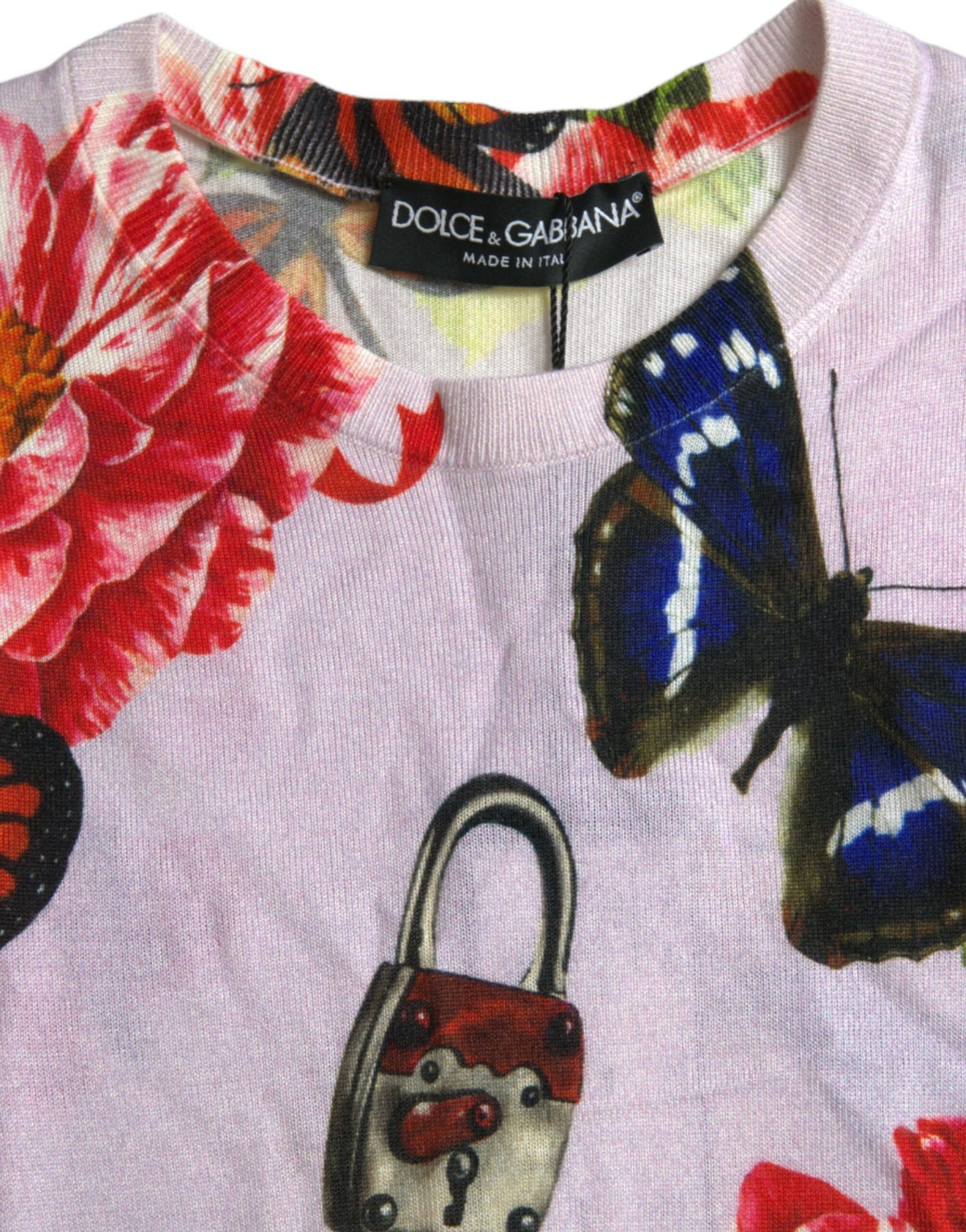 Camiseta sin mangas con mariposa y candado floral multicolor
