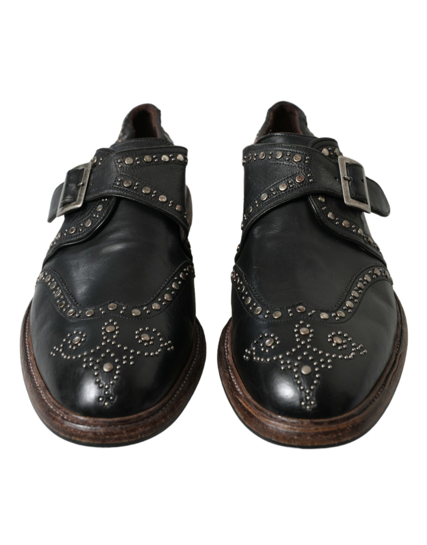 Zapatos de vestir con tachuelas y correa de monje de cuero negro