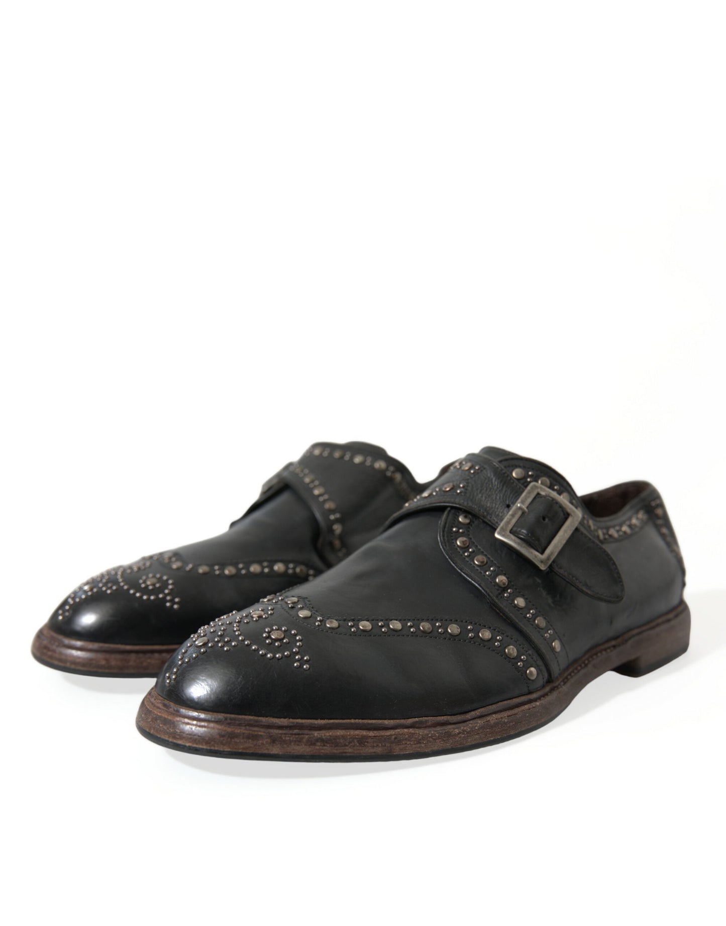 Zapatos de vestir con tachuelas y correa de monje de cuero negro