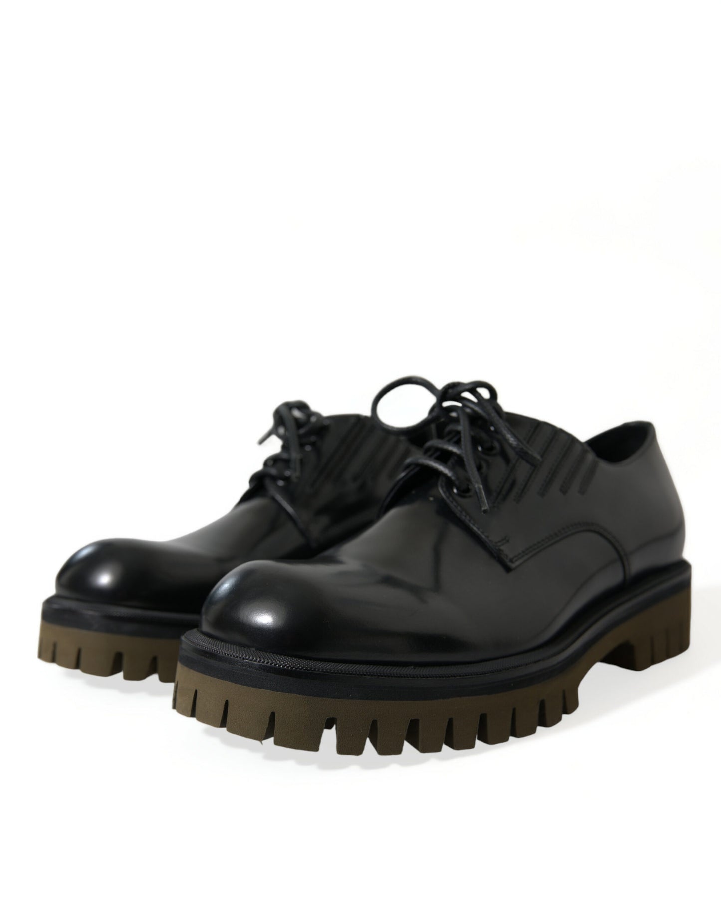Zapatos de vestir Derby de cuero negro con cordones para hombre