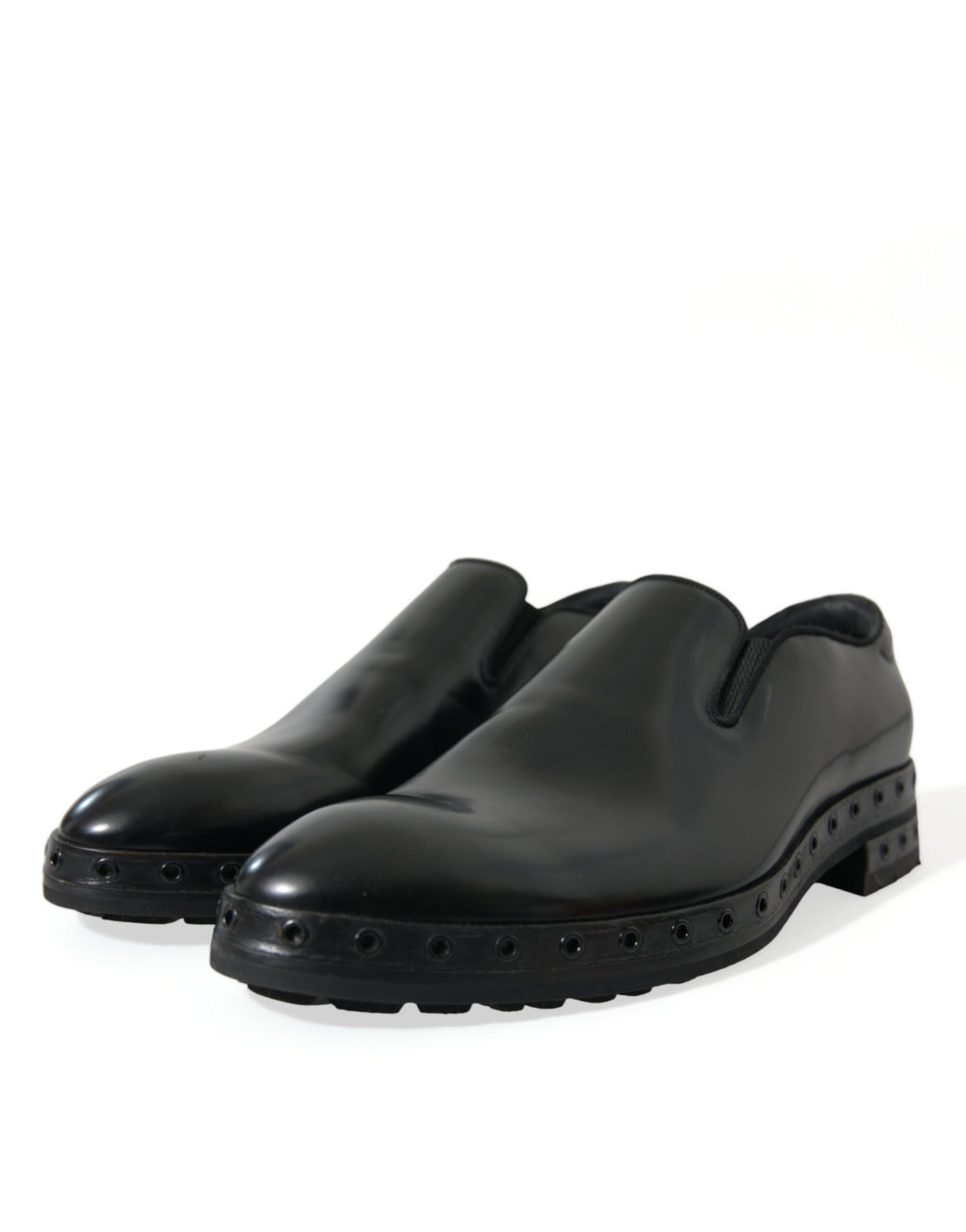 Mocasines de vestir de cuero negro con tachuelas