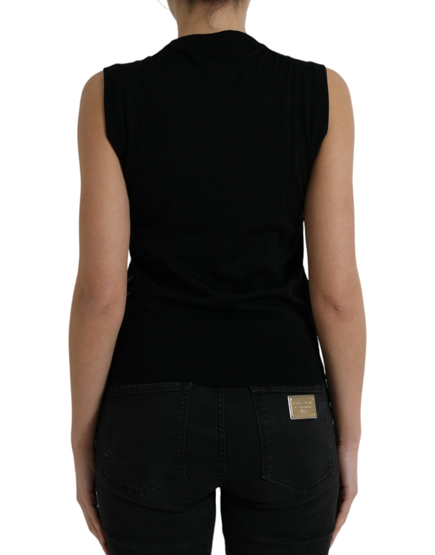 Camiseta sin mangas con cuello redondo y estampado de jungla negra