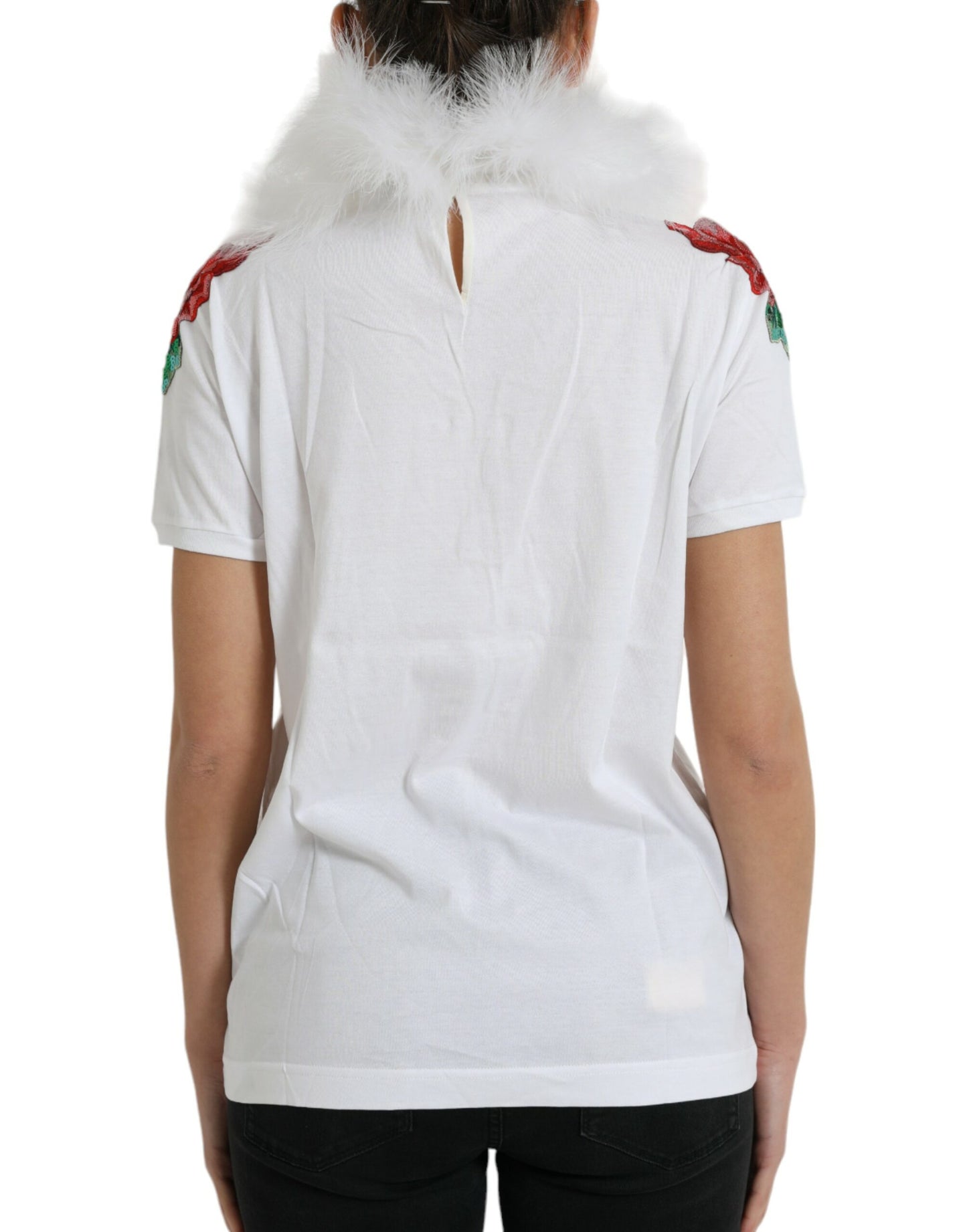 Camiseta navideña de algodón blanco con lentejuelas y pelo