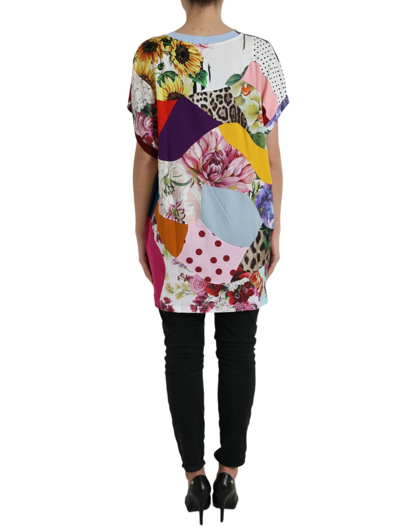 Blusa de seda y algodón con patchwork multicolor