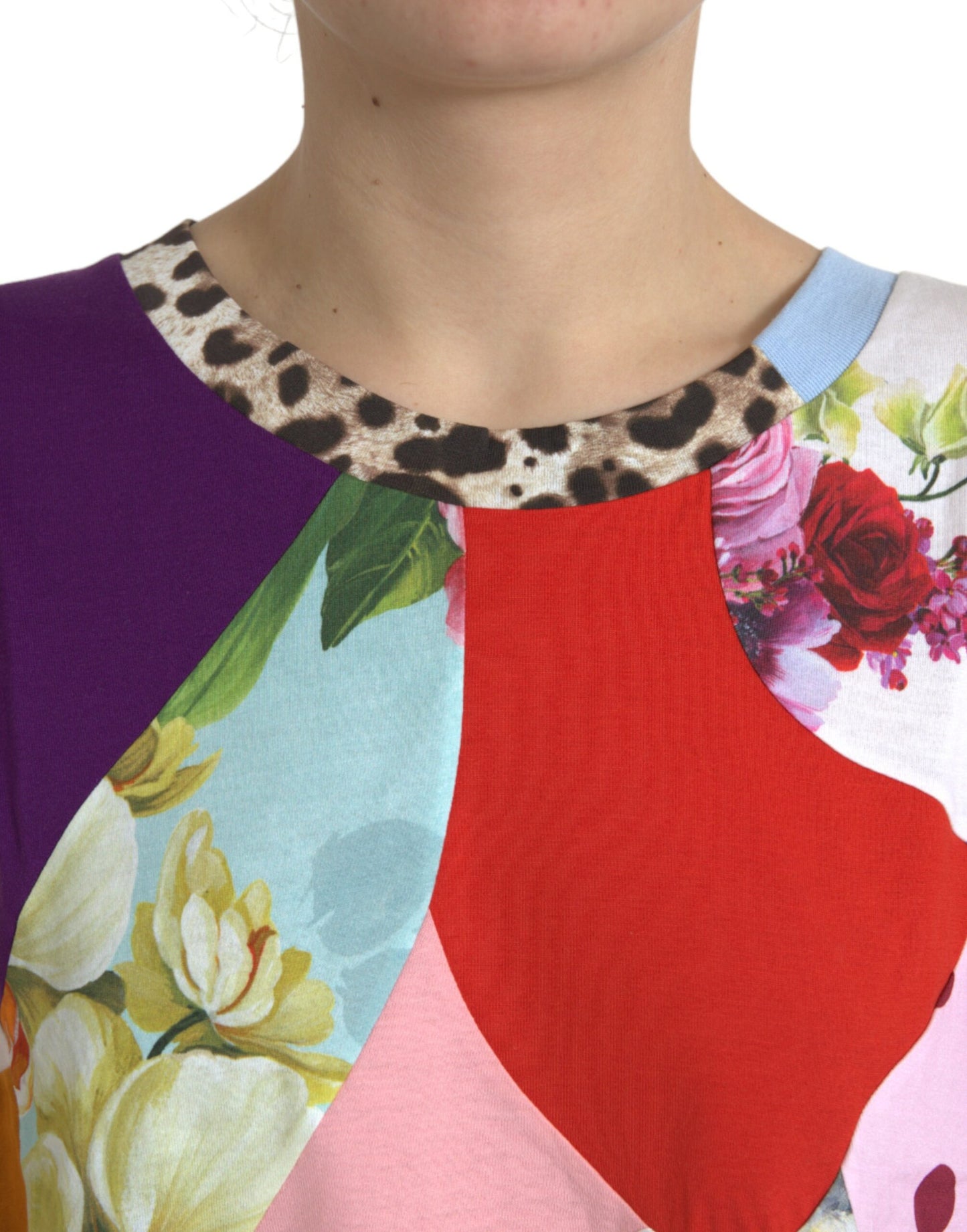 Blusa de seda y algodón con patchwork multicolor