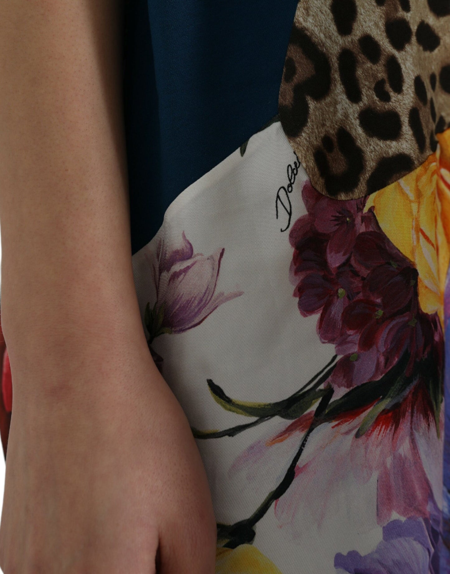 Blusa de seda y algodón con patchwork multicolor