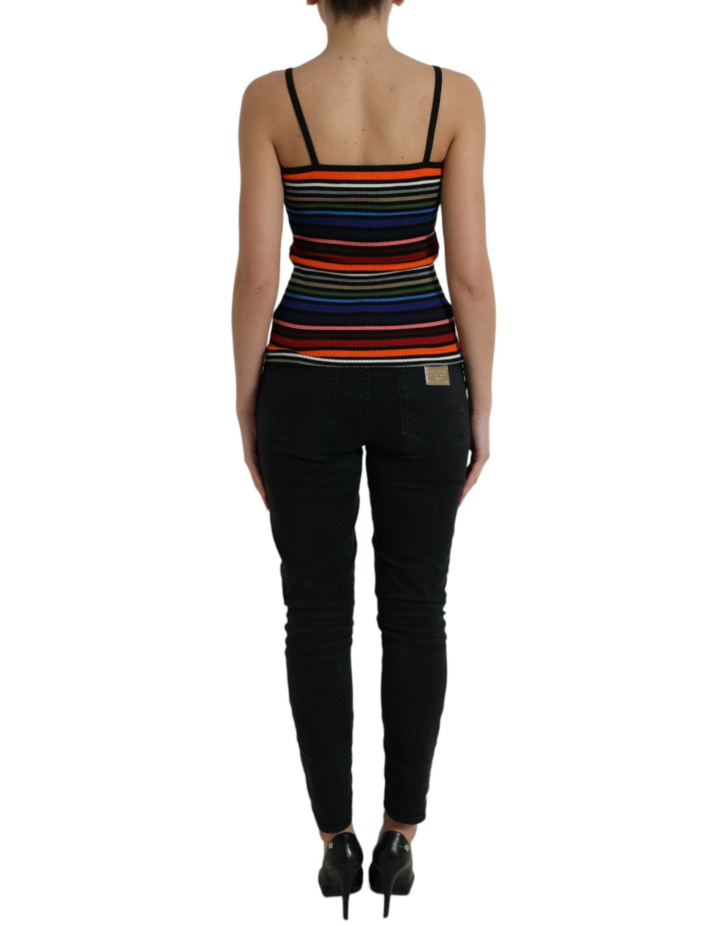 Camiseta sin mangas con tirantes finos y rayas multicolores