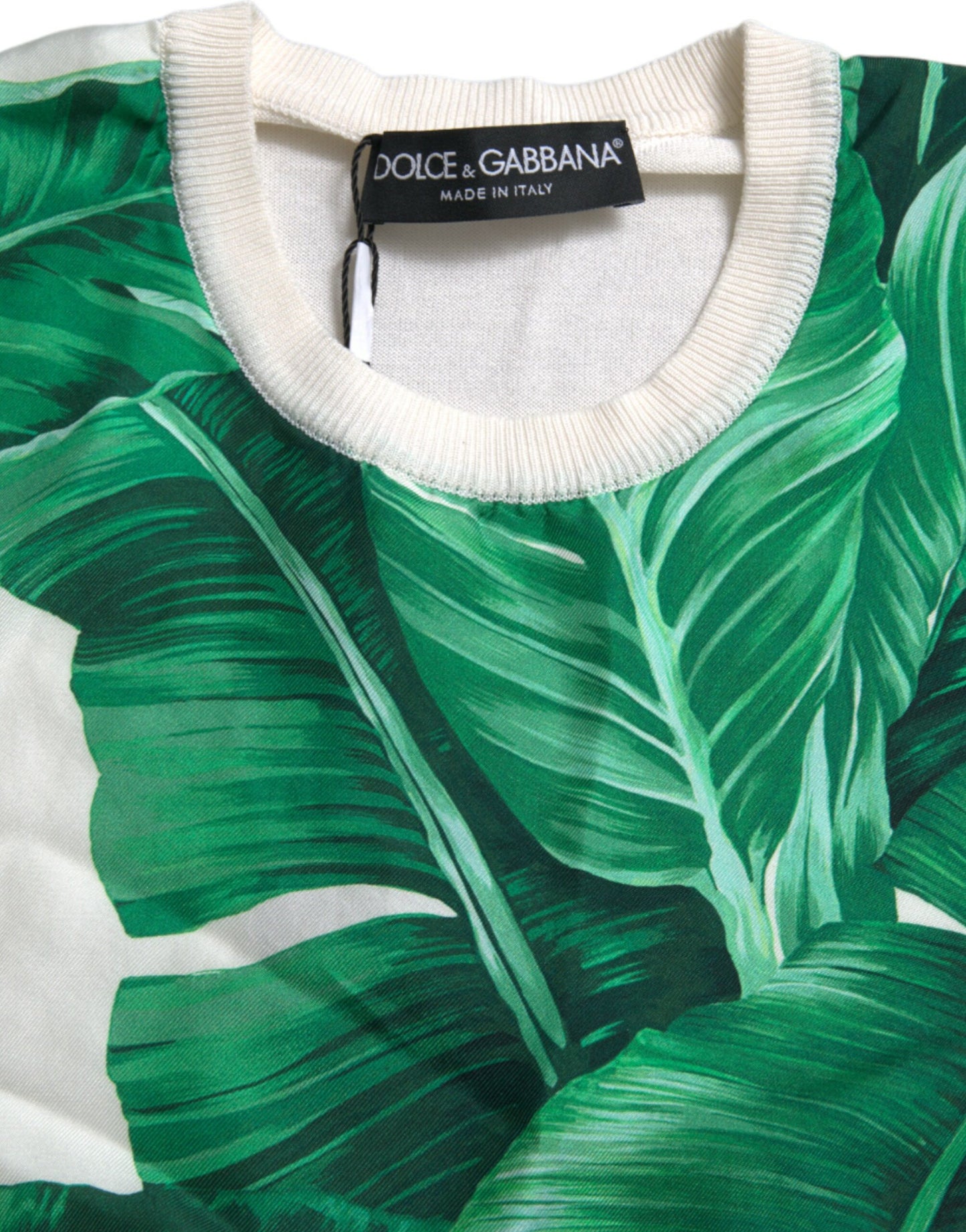 Camiseta sin mangas de cuello redondo con estampado de hojas de plátano blancas