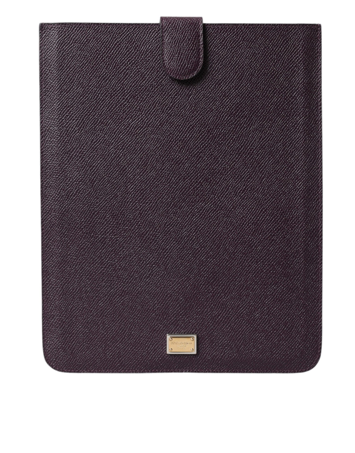 Funda para tableta de cuero marrón oscuro con placa de logotipo