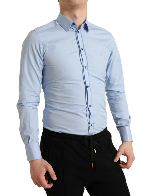 Camisa formal de vestir dorada de algodón azul cielo para hombre