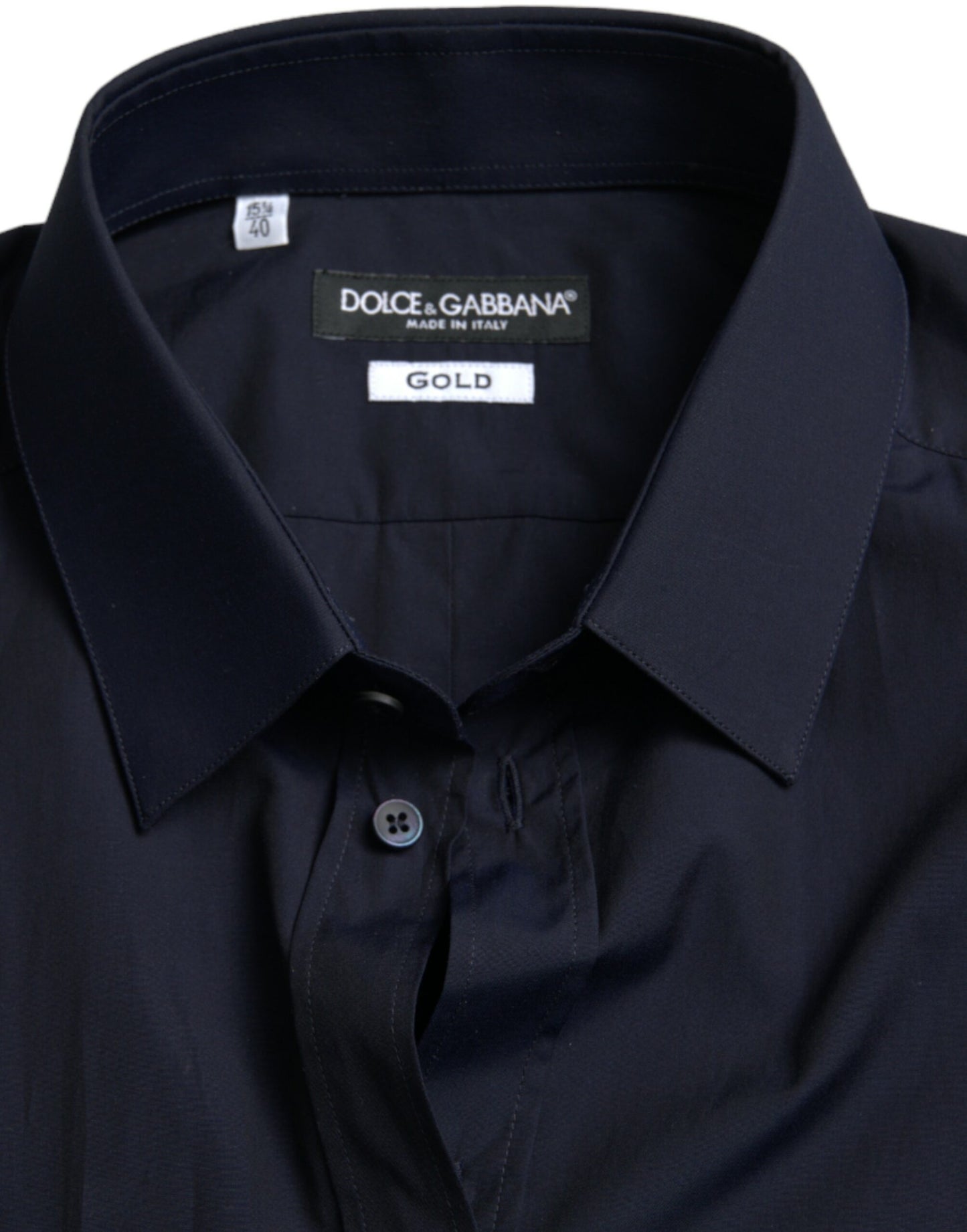 Camisa de vestir formal azul marino de corte entallado y dorada