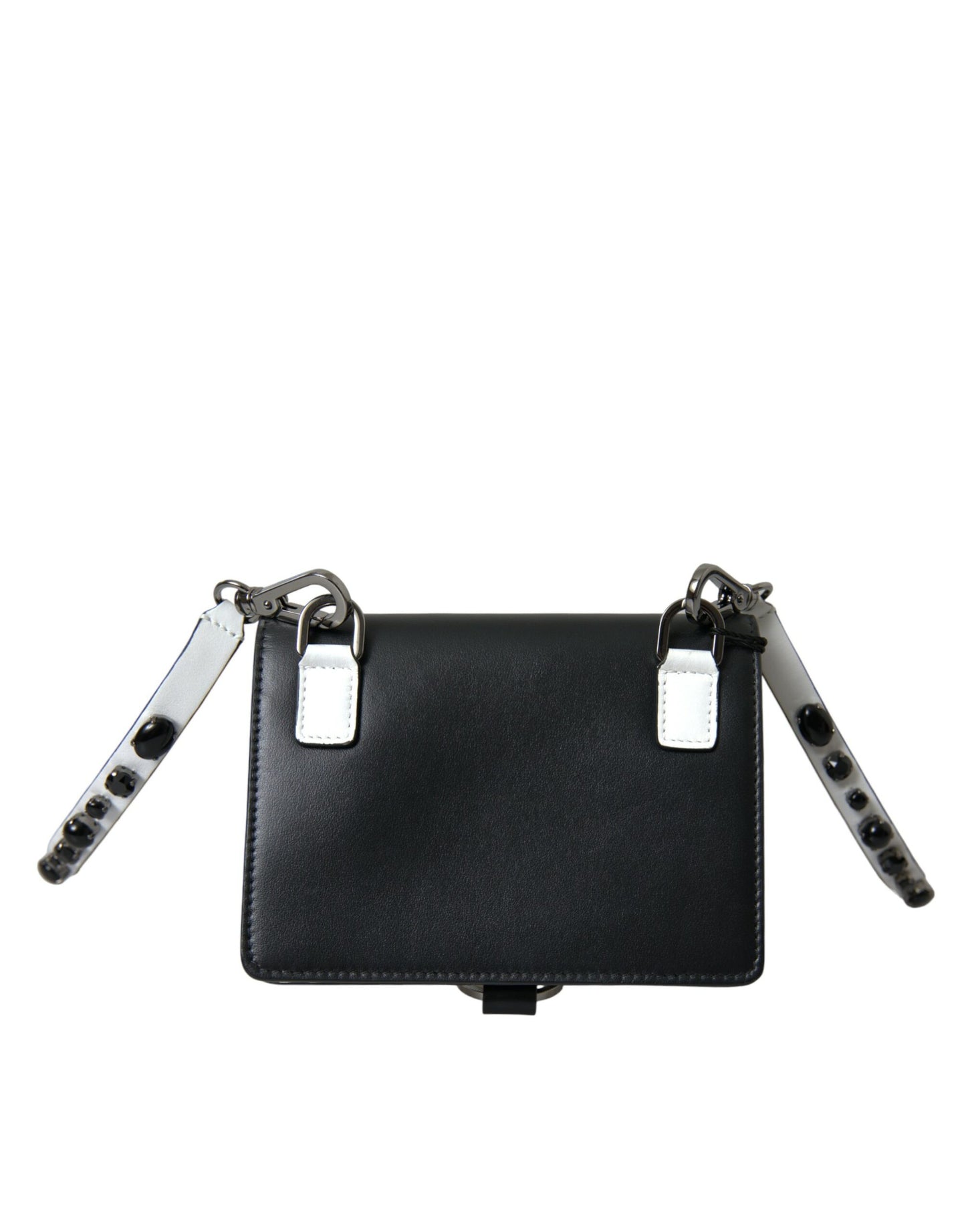 Cartera para tarjetas de cuero blanco y negro con adornos de cristales