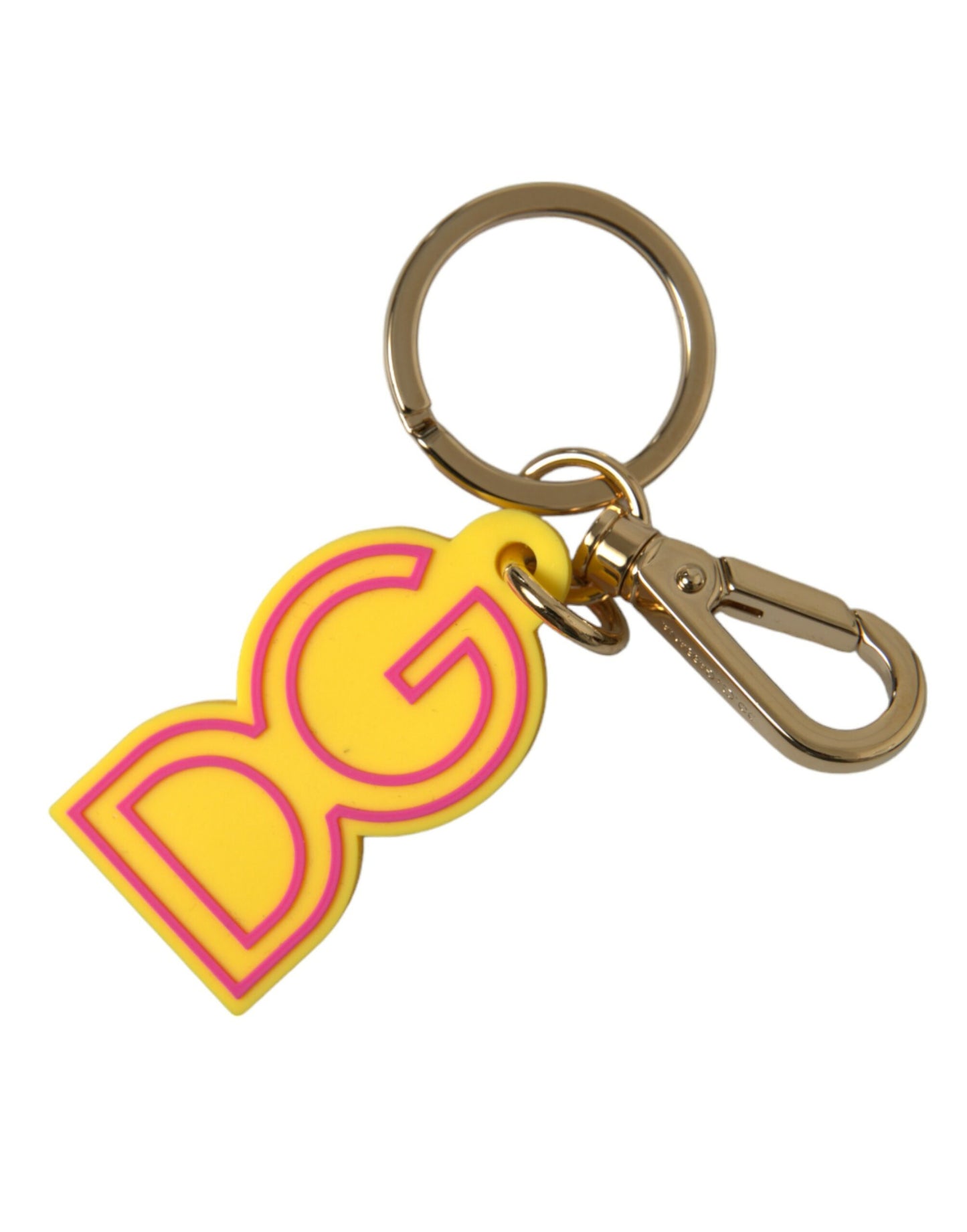 Porte-clés en caoutchouc jaune et métal doré avec logo DG