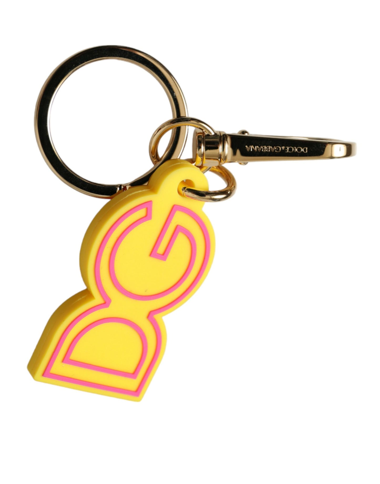 Porte-clés en caoutchouc jaune et métal doré avec logo DG