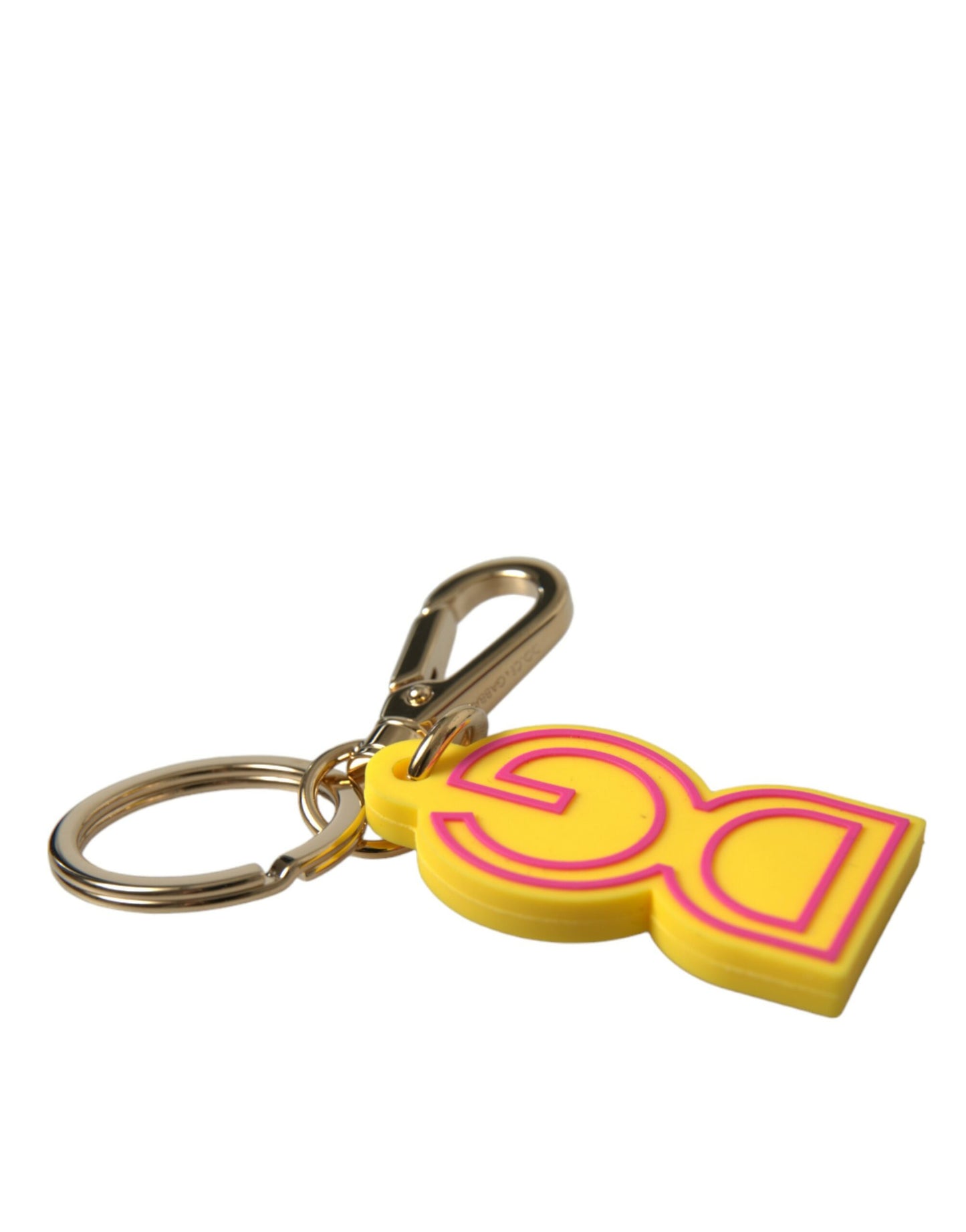 Porte-clés en caoutchouc jaune et métal doré avec logo DG
