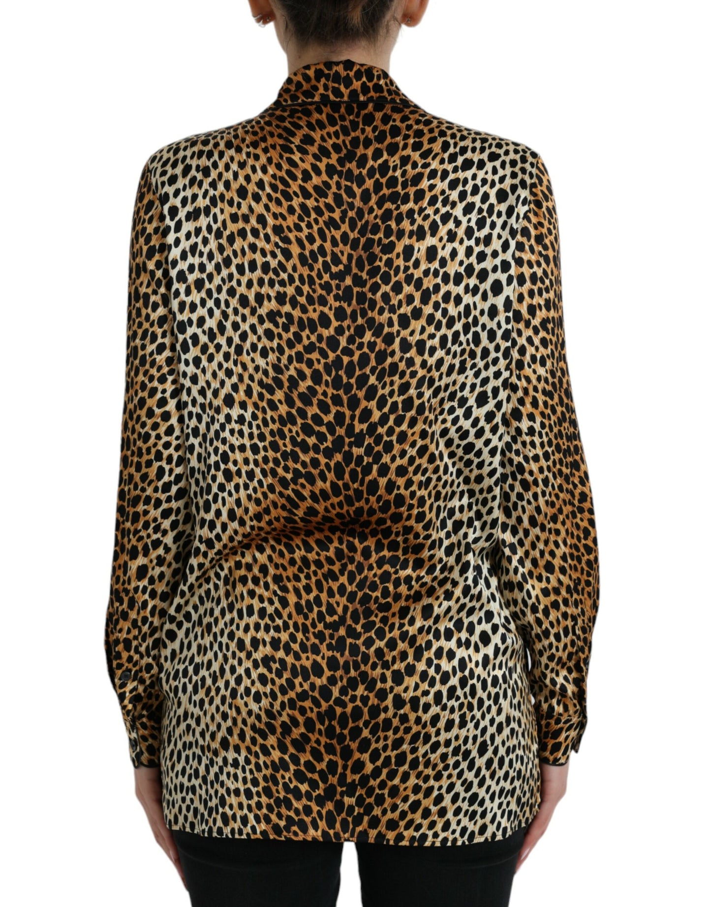 Blusa de manga larga con estampado de leopardo marrón