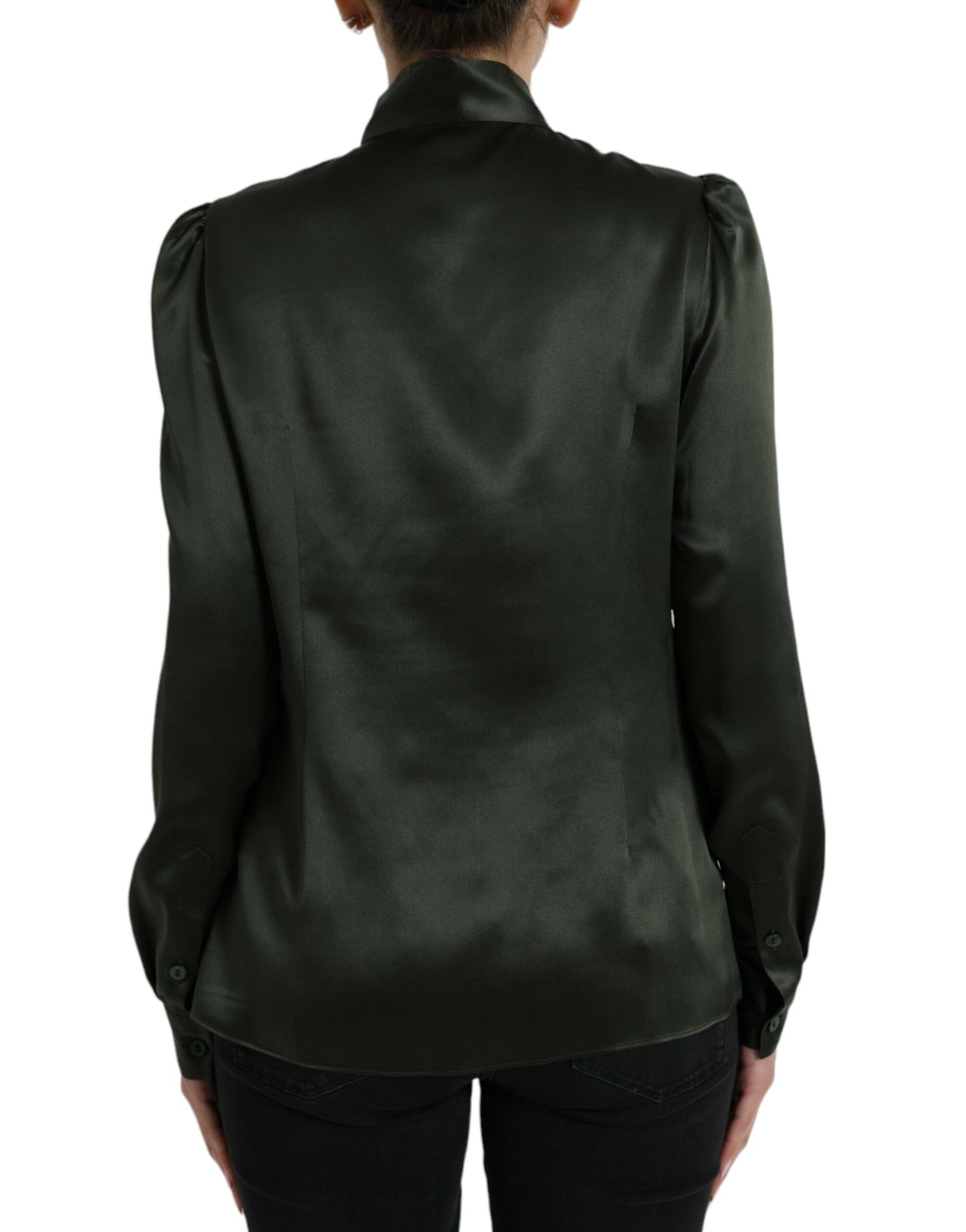 Blusa gris de manga larga con cuello Ascot