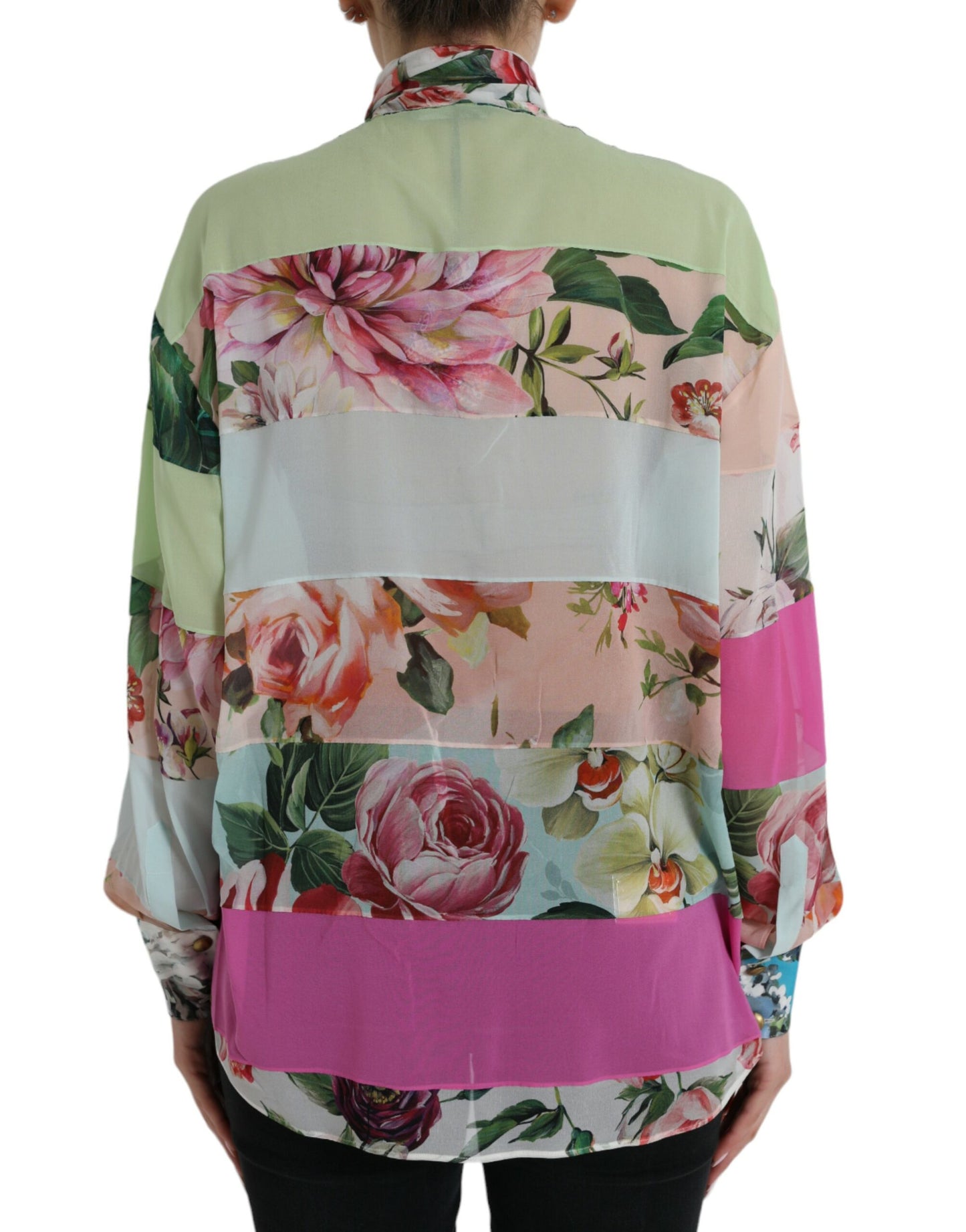 Top con cuello Ascot y patchwork floral multicolor