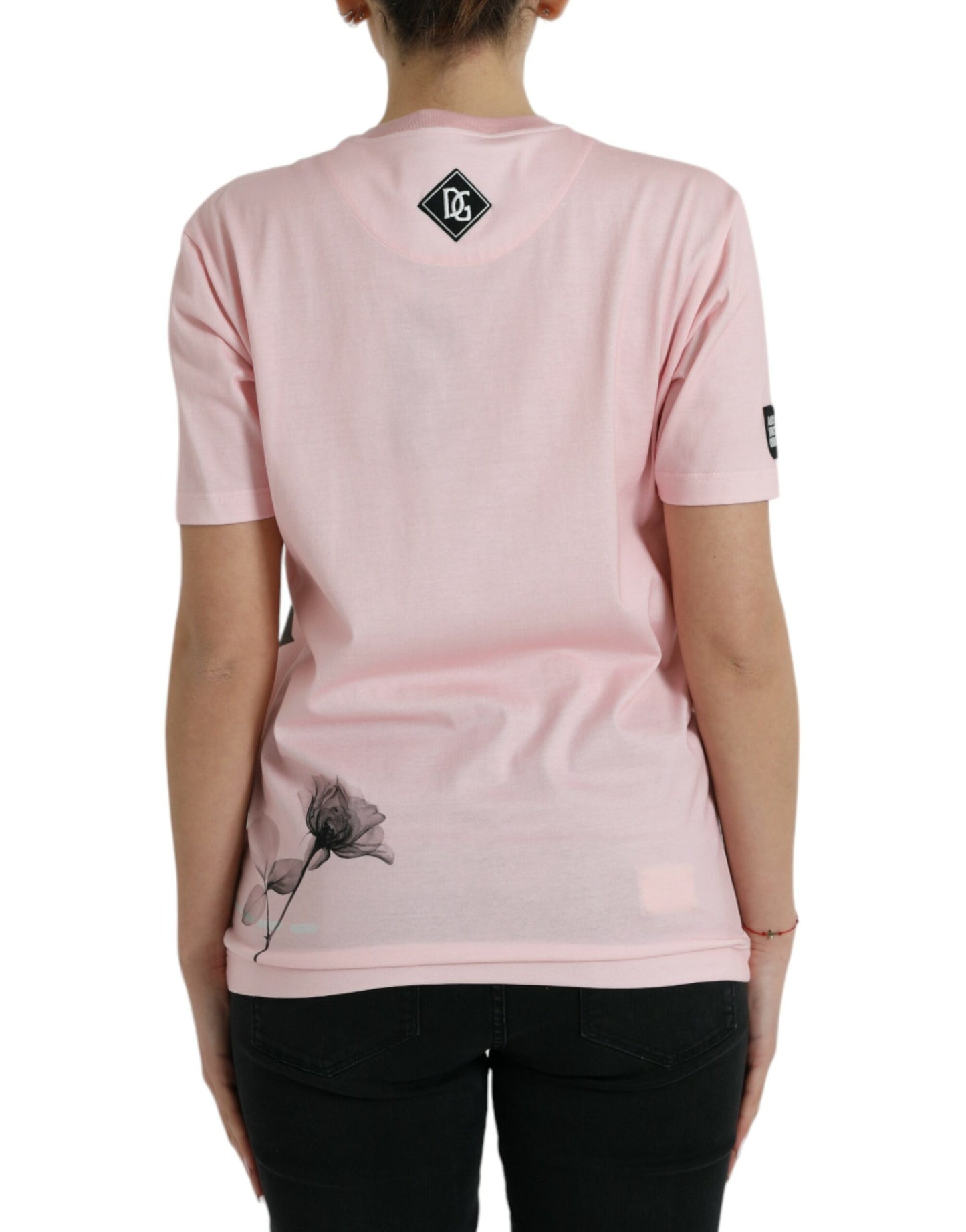 Camiseta de manga corta de algodón con estampado floral rosa