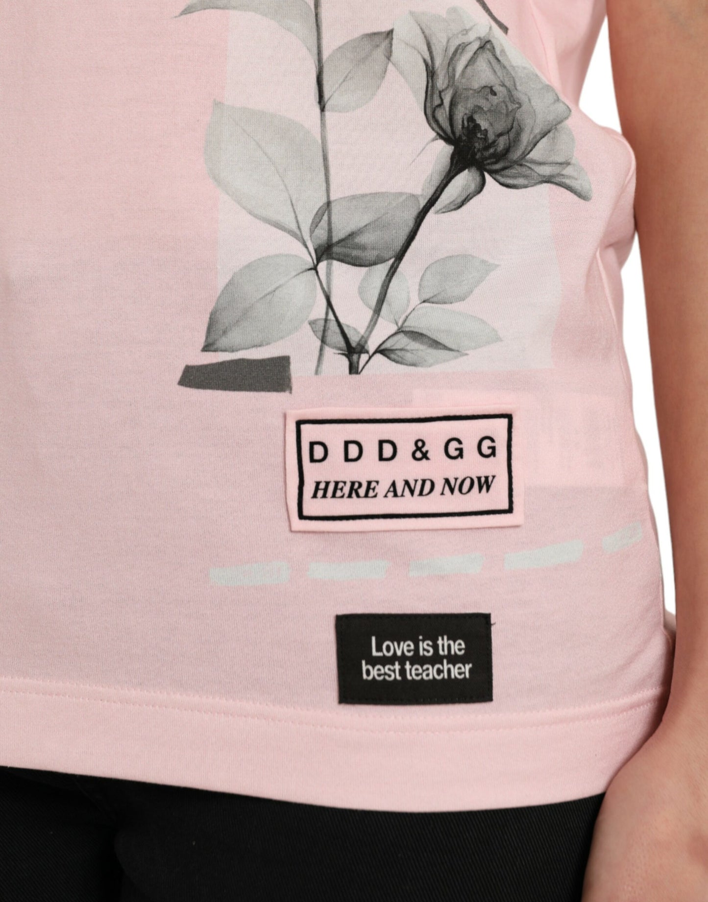 Camiseta de manga corta de algodón con estampado floral rosa