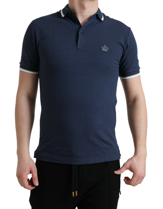 Polo de algodón con cuello para hombre con parche de corona azul