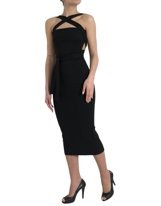 Black Sheath Halter Sleeveless Midi Dress