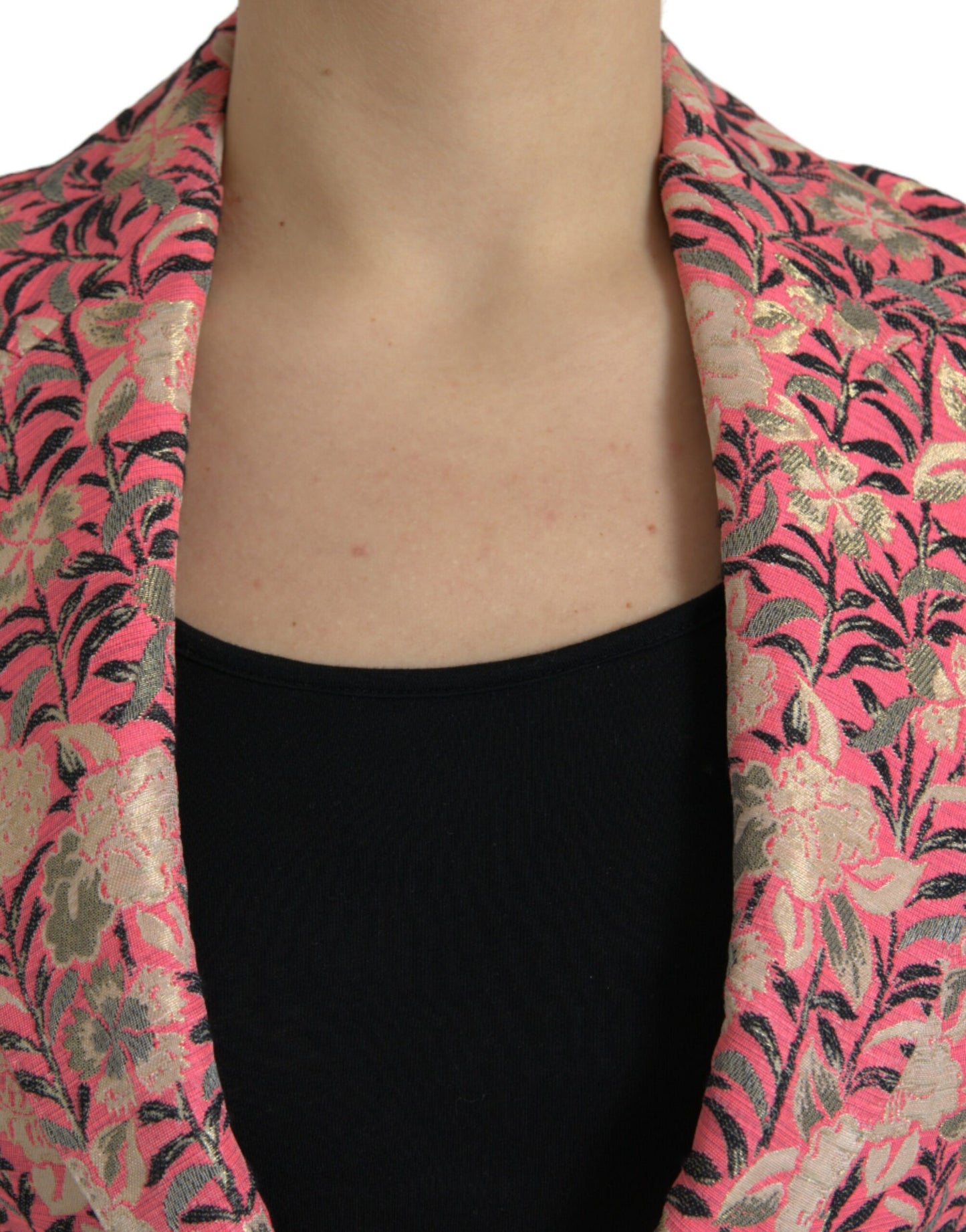 Pink Floral Jacquard Slim Fit 2 Piece Suit