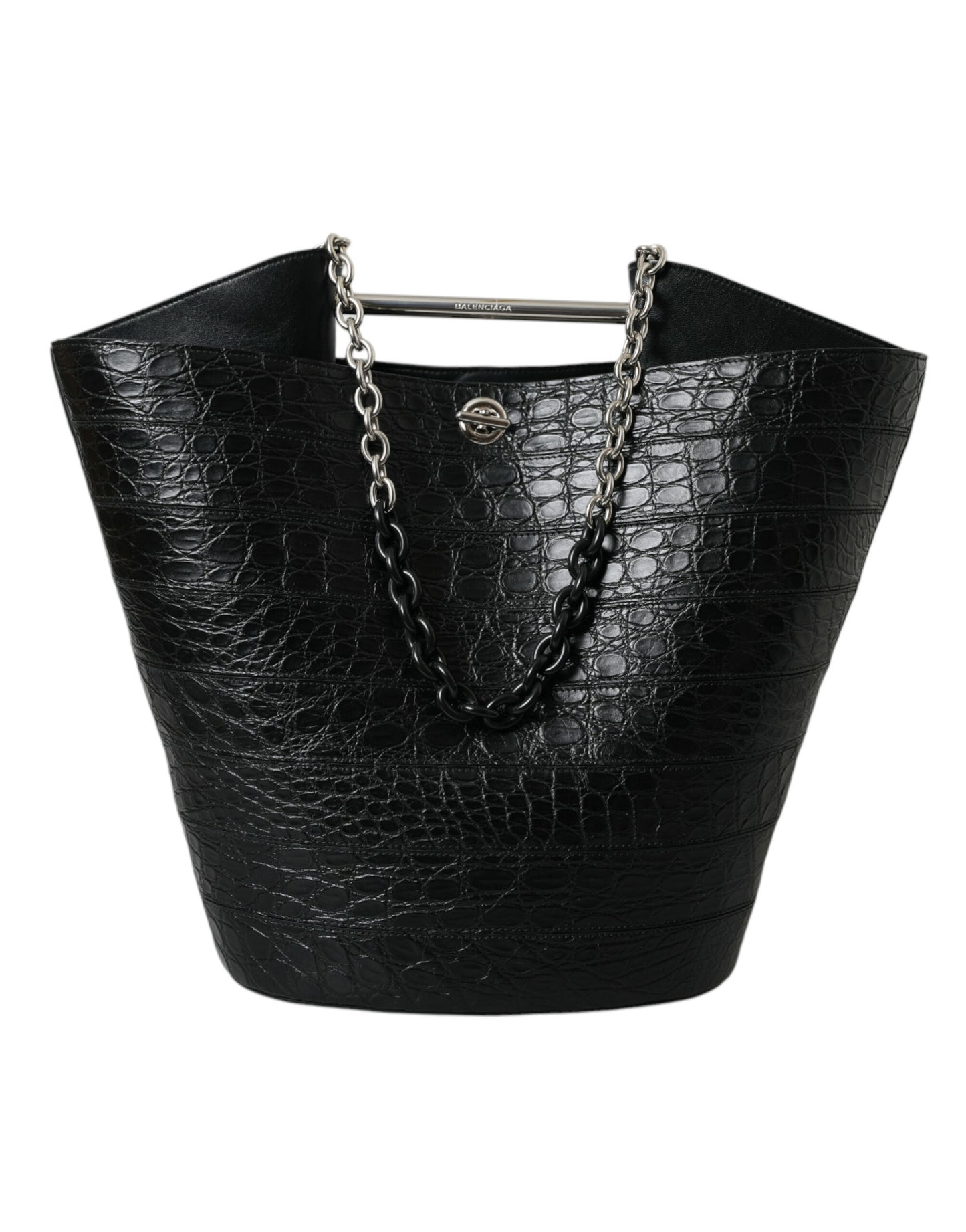 Bolso tote maxi tipo cubo de piel exótica negra