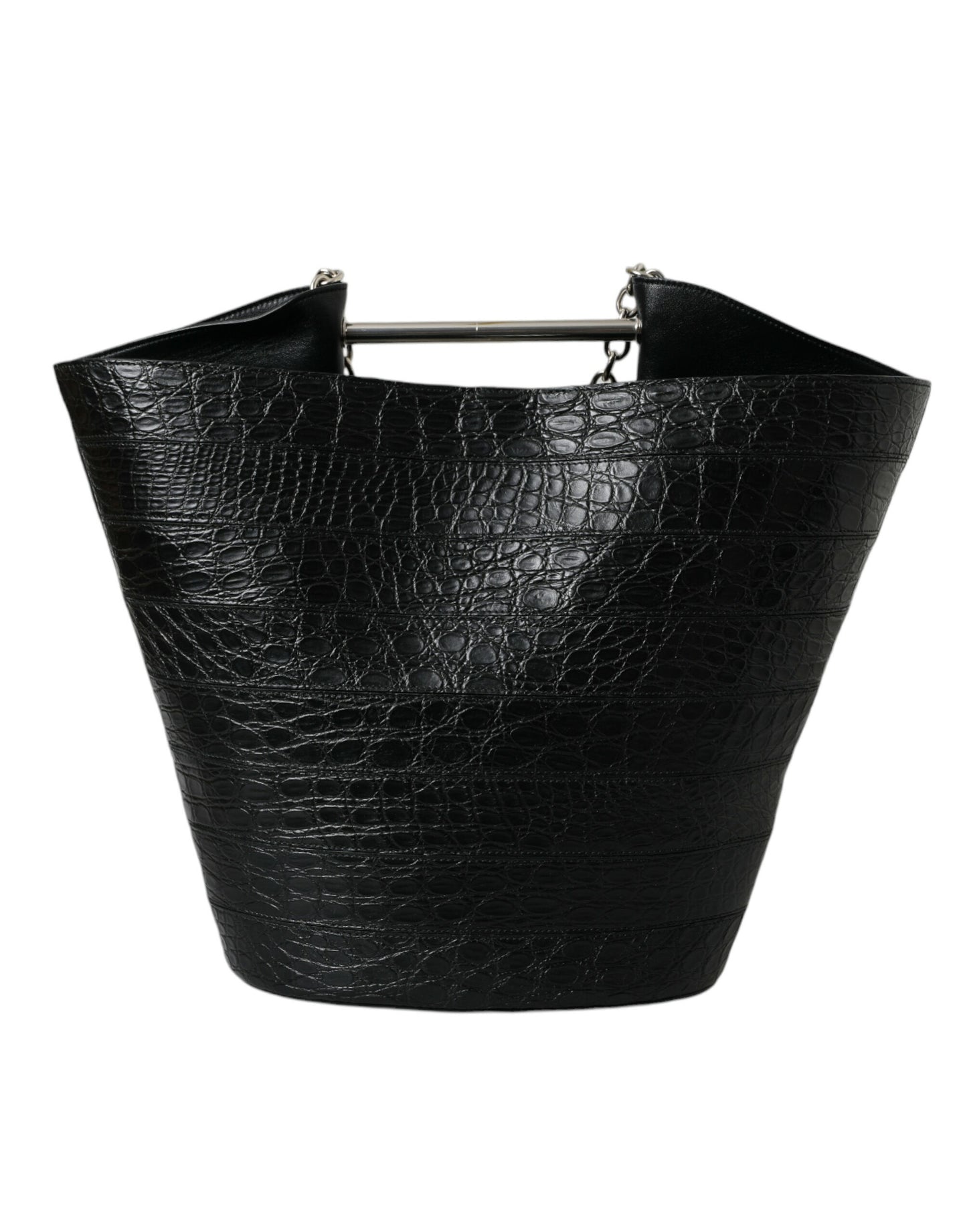 Bolso tote maxi tipo cubo de piel exótica negra