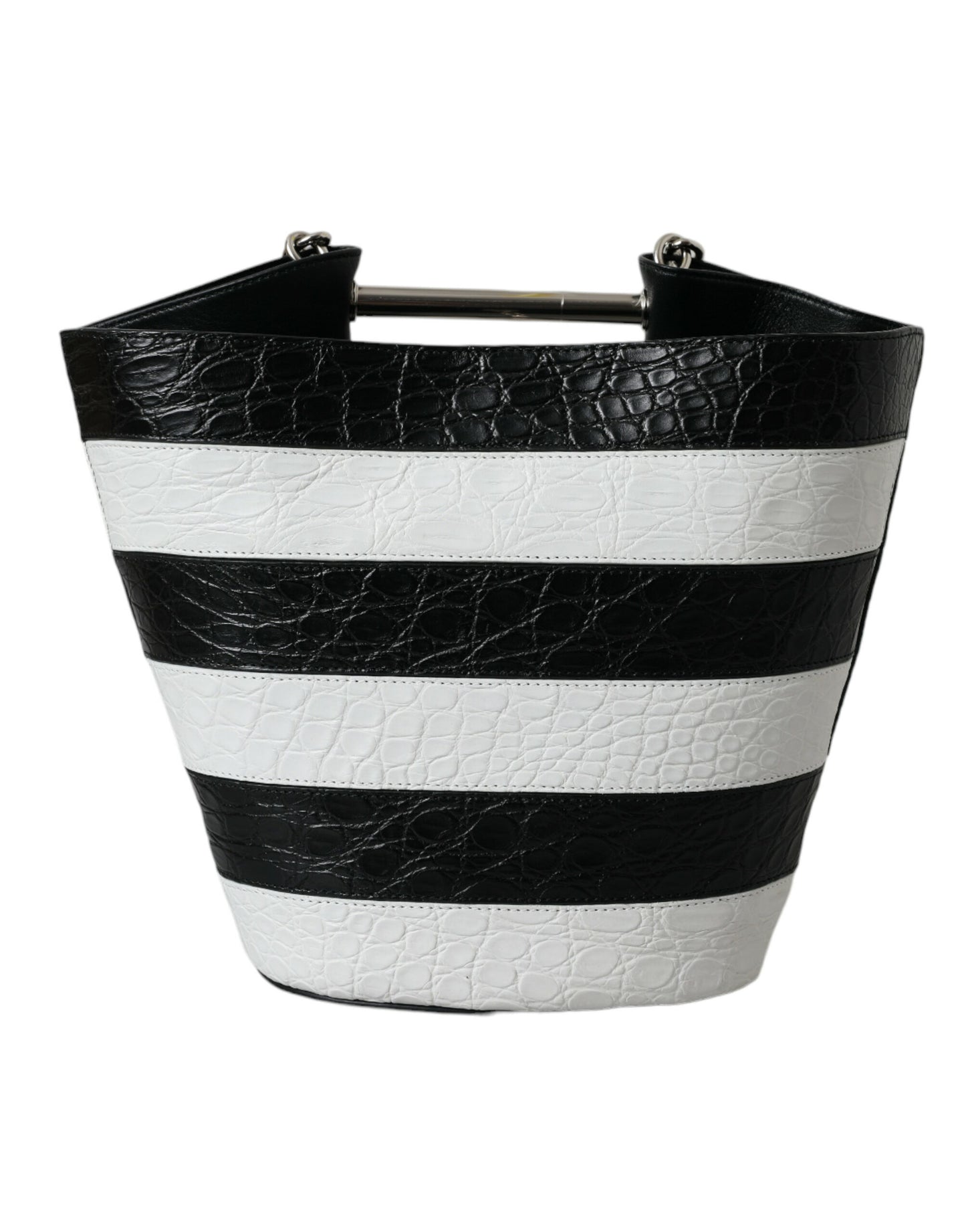 Bolso tote maxi de piel exótica con rayas blancas y negras