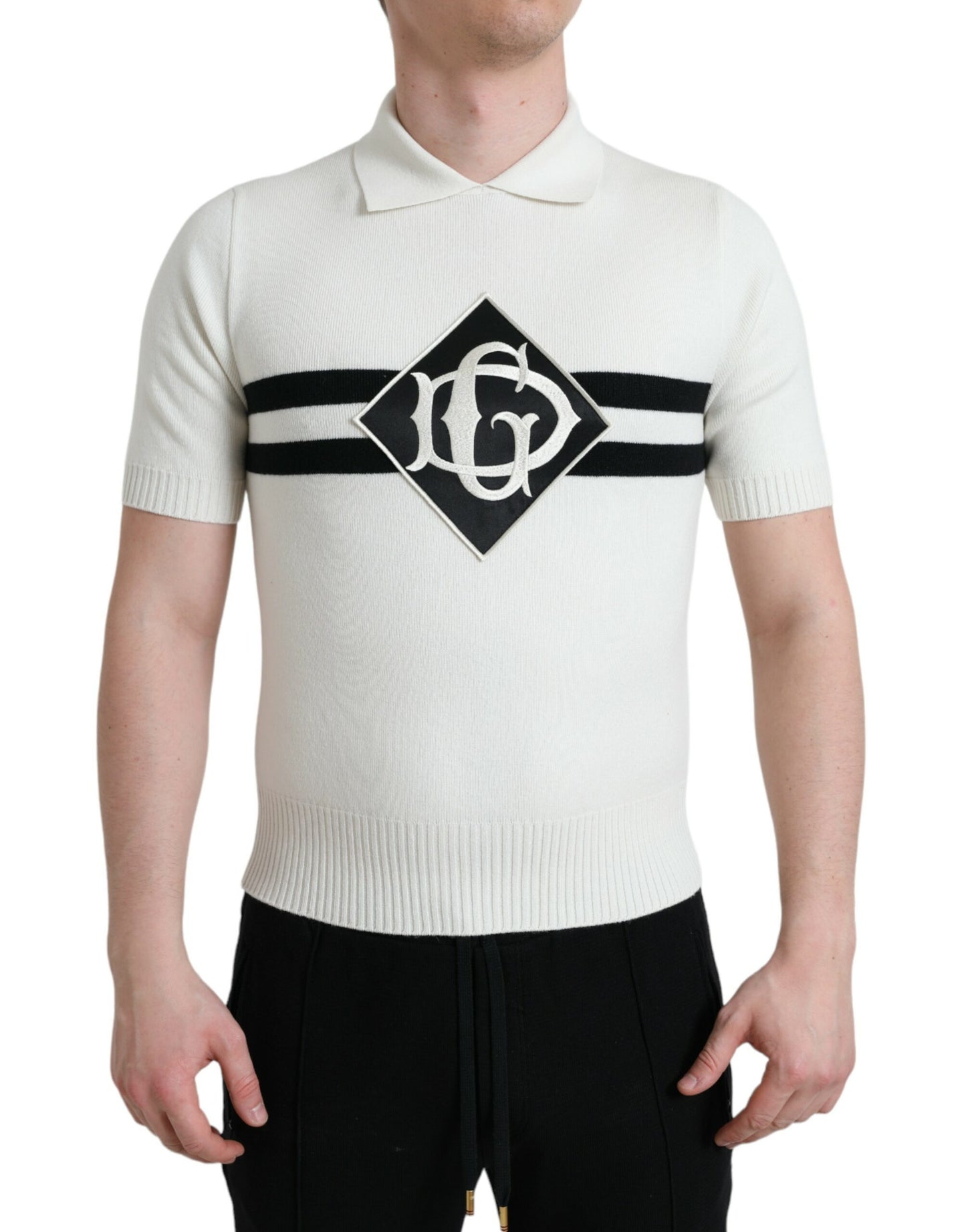 T-shirt Henley blanc à col avec logo DG