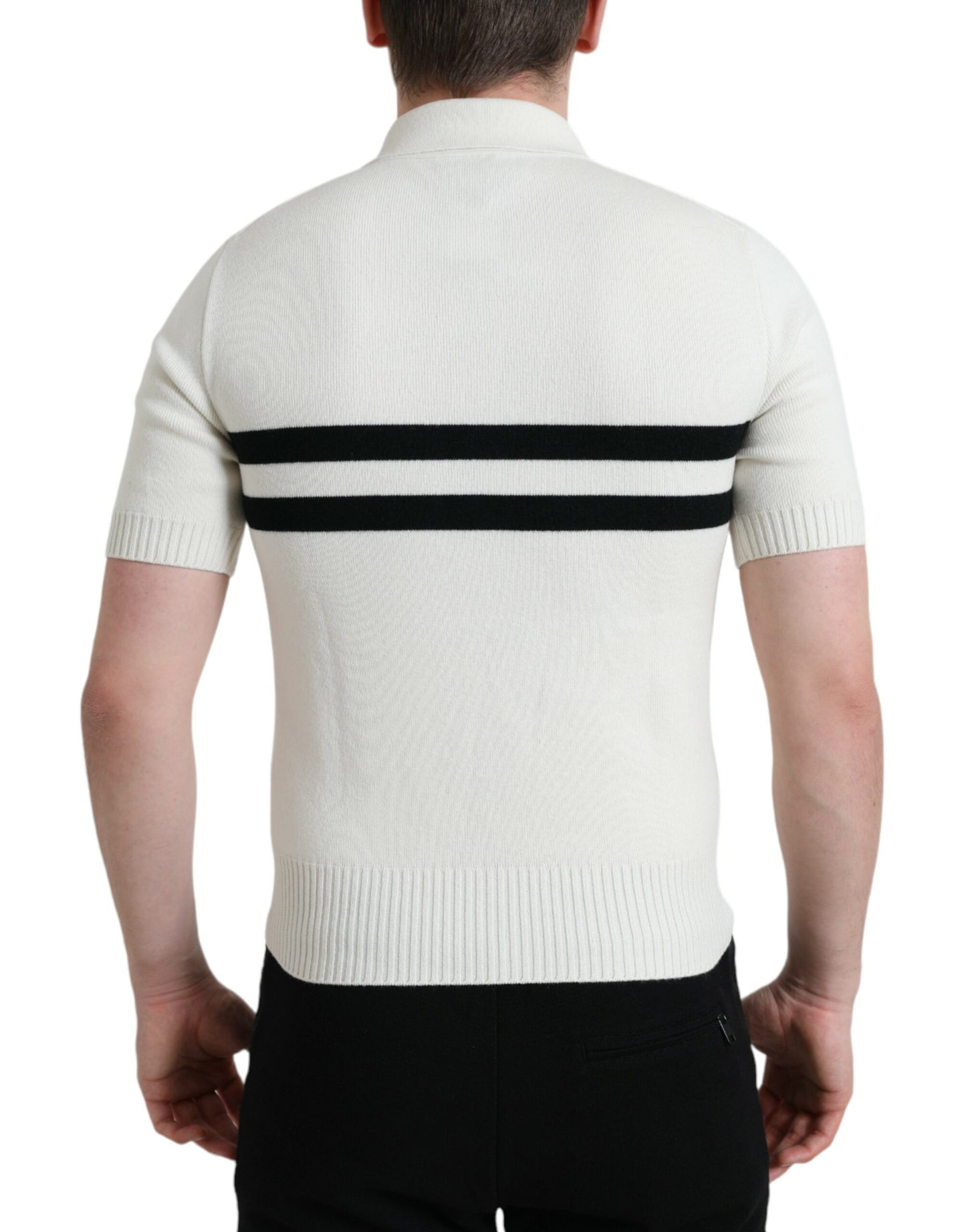 T-shirt Henley blanc à col avec logo DG
