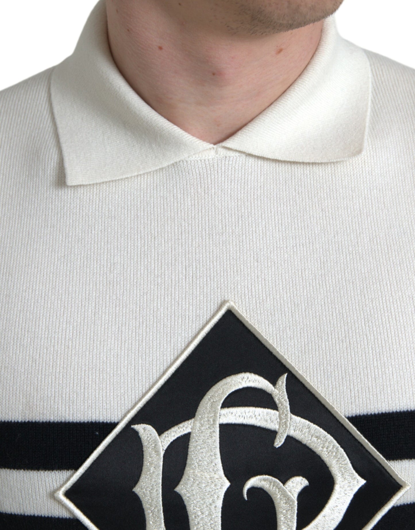 T-shirt Henley blanc à col avec logo DG