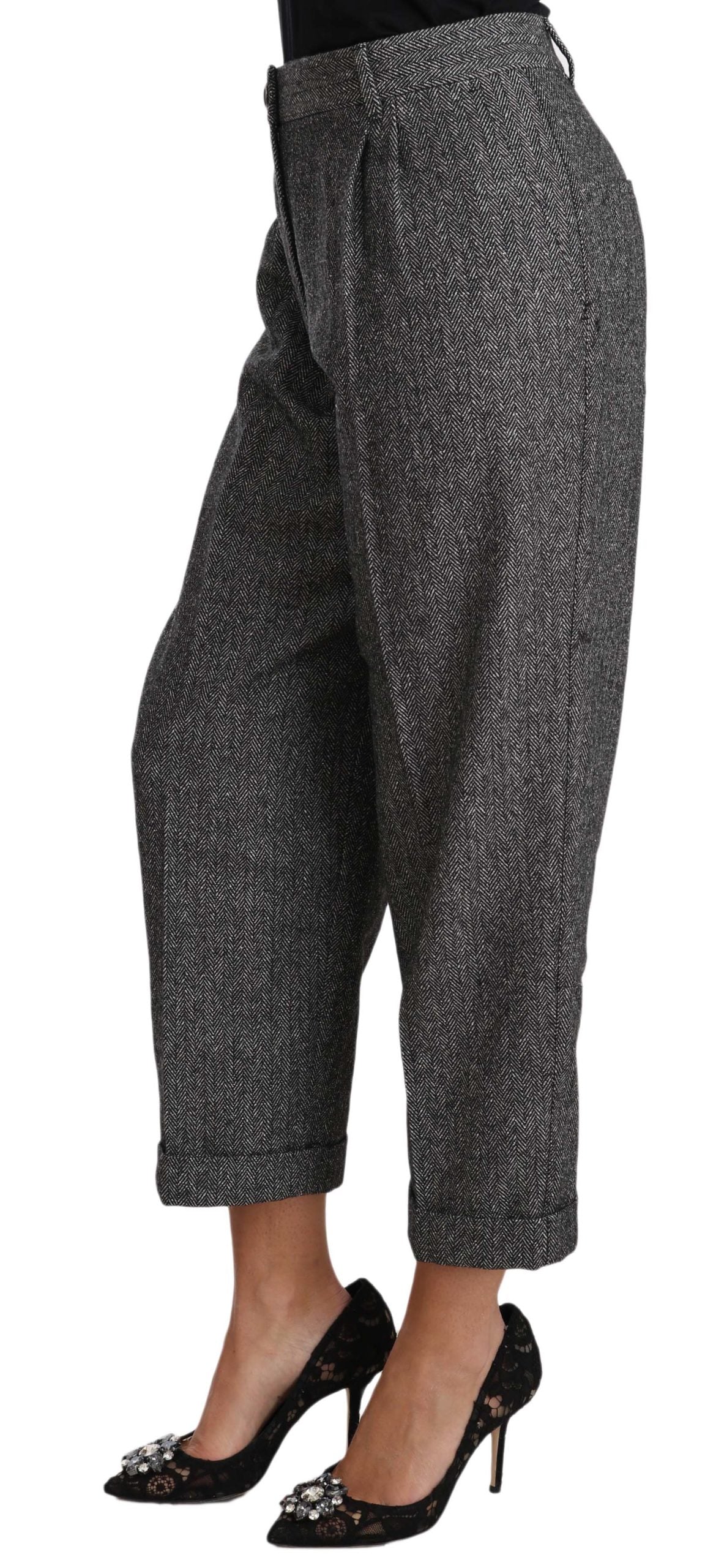 Pantalon court plissé en laine grise