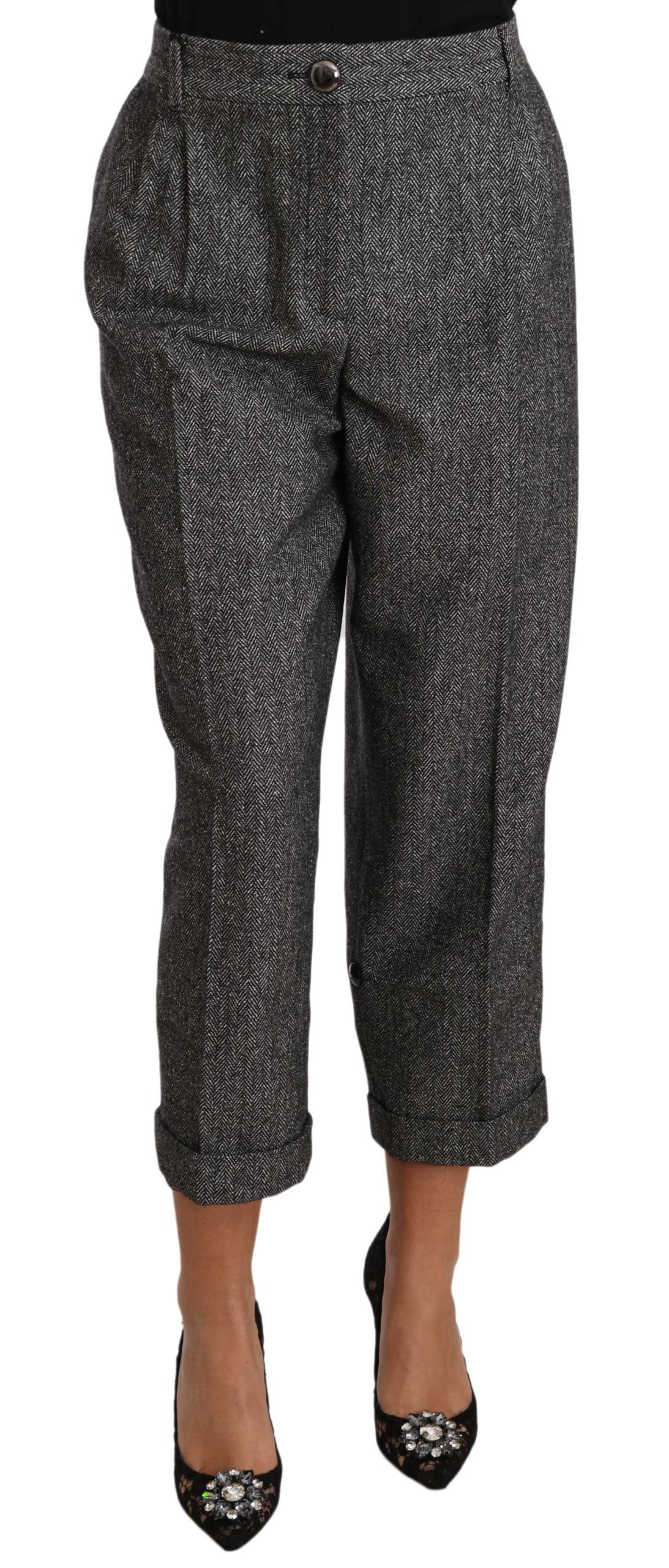 Pantalon court plissé en laine grise
