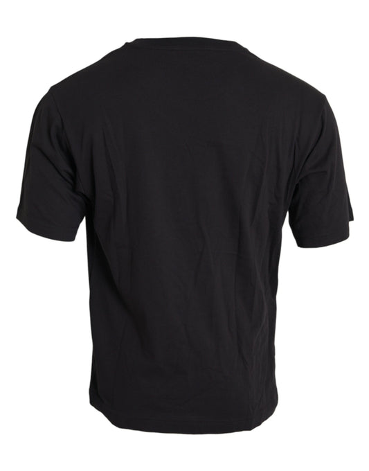 T-shirt noir à col rond et poche imprimée en coton