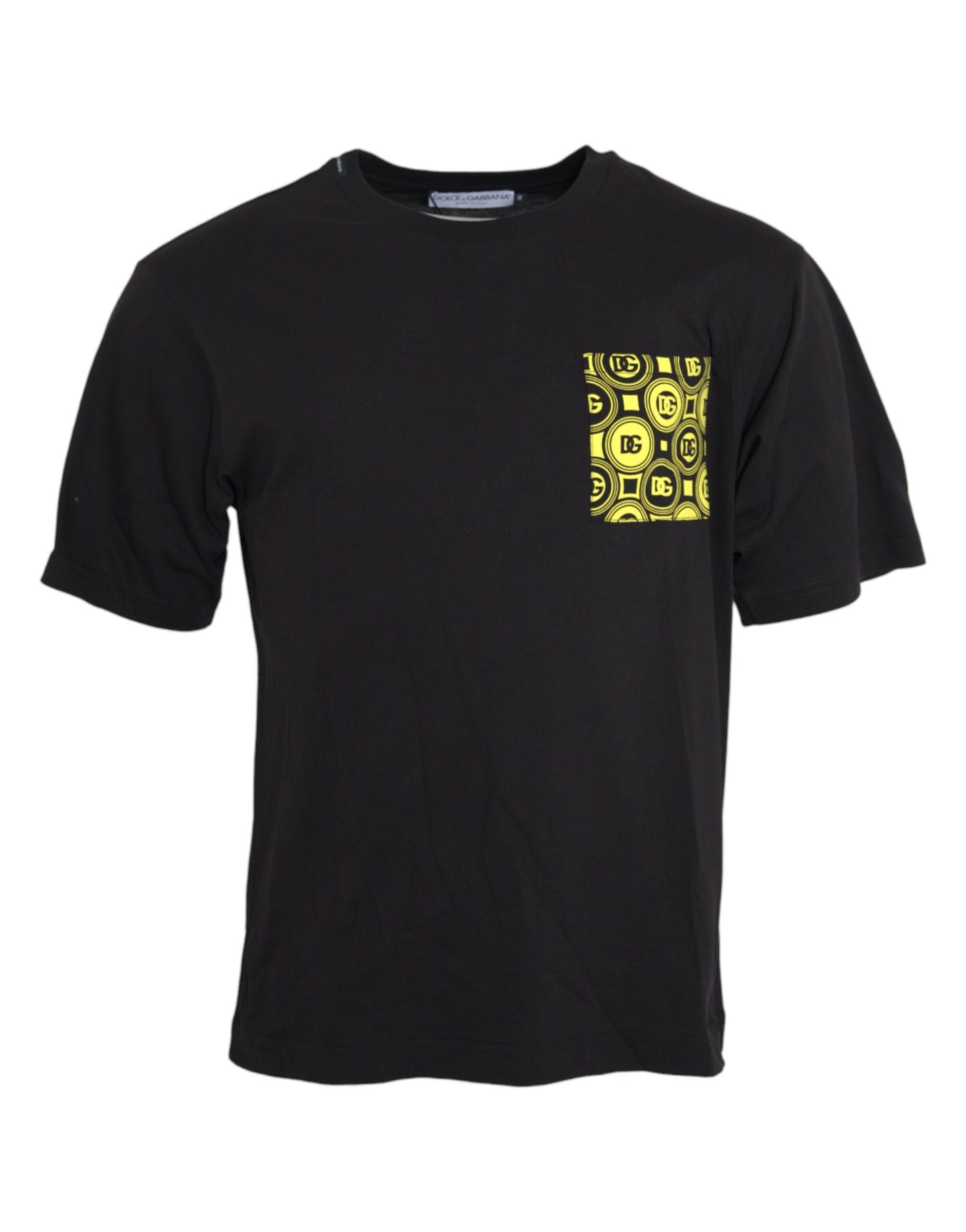 T-shirt noir à col rond et poche imprimée en coton