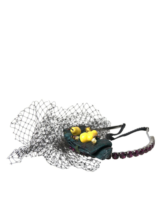 Diadema de red de cristal morado de Sicilia con limones negros