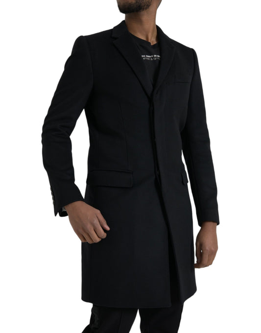 Trench-coat noir à simple boutonnage