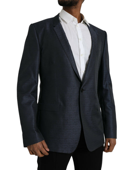 Blazer de lana azul dorado con botonadura sencilla