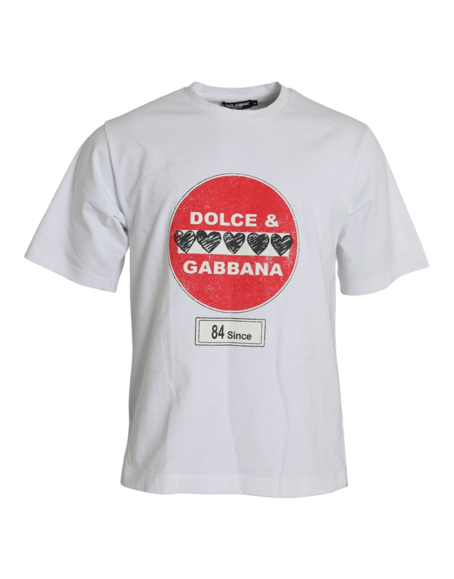 T-shirt ras du cou à manches courtes en coton blanc avec cœur Amor