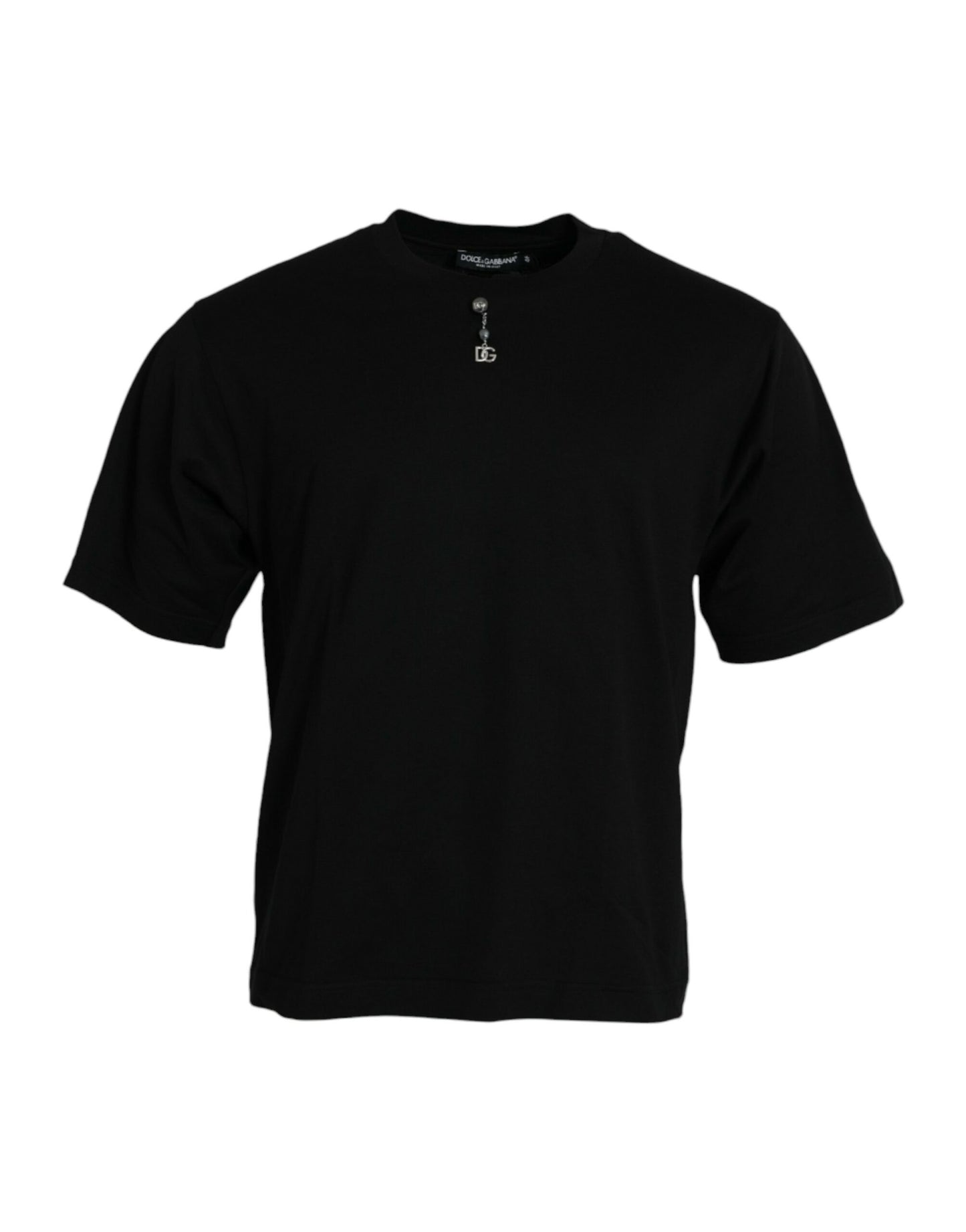 T-shirt ras du cou en coton noir orné
