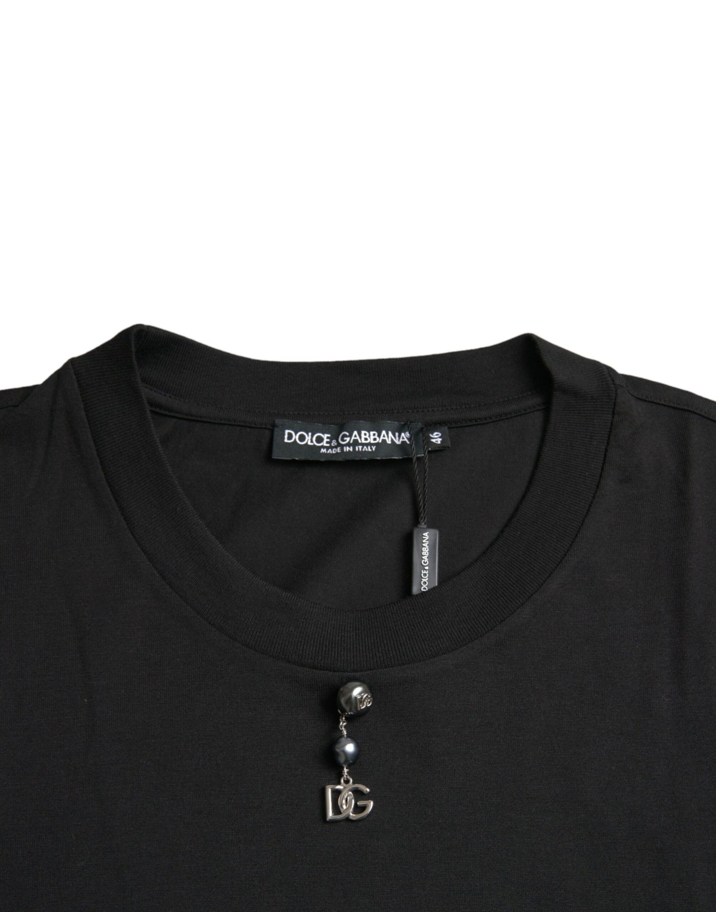 T-shirt ras du cou en coton noir orné