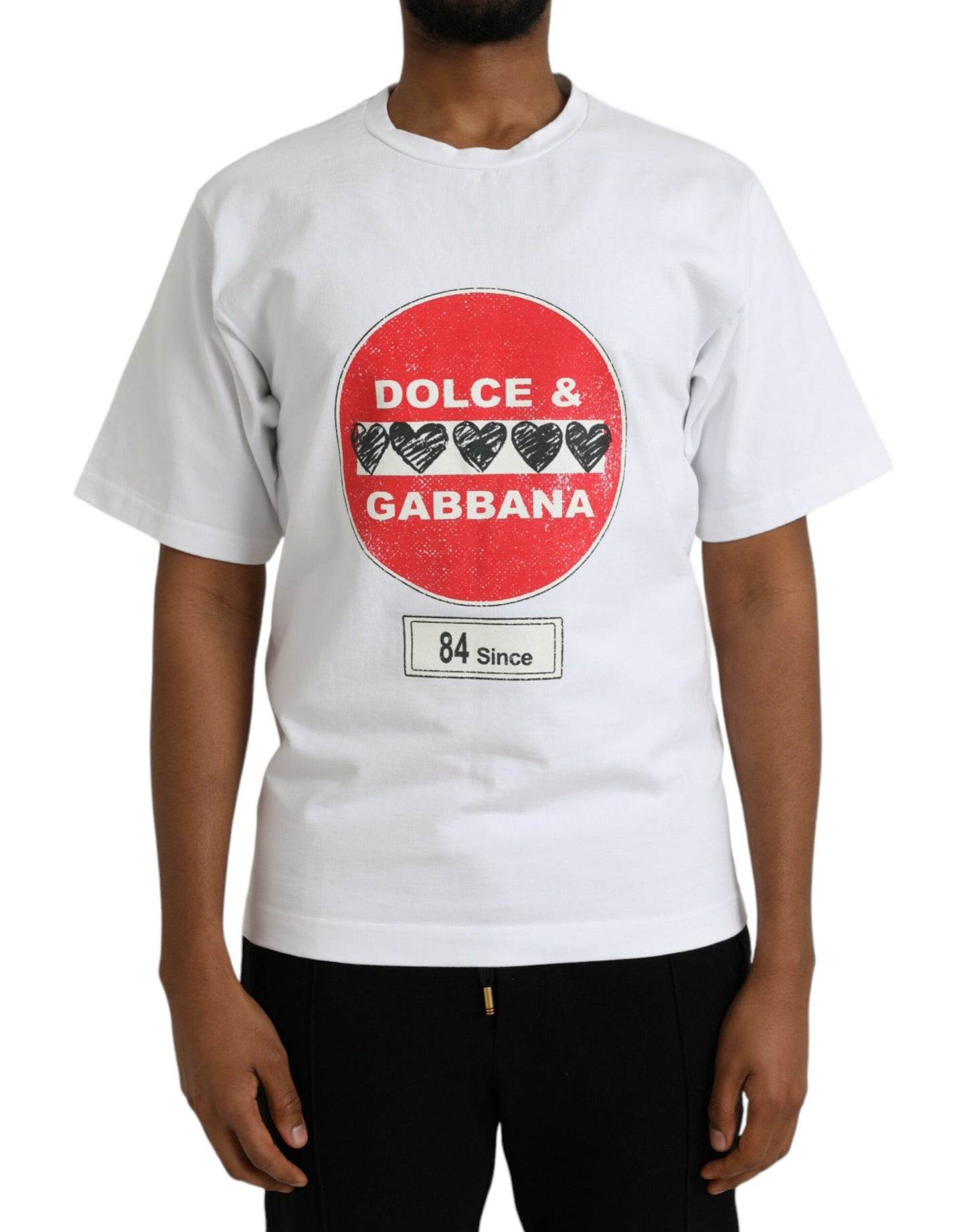 T-shirt ras du cou à manches courtes en coton blanc avec cœur Amor