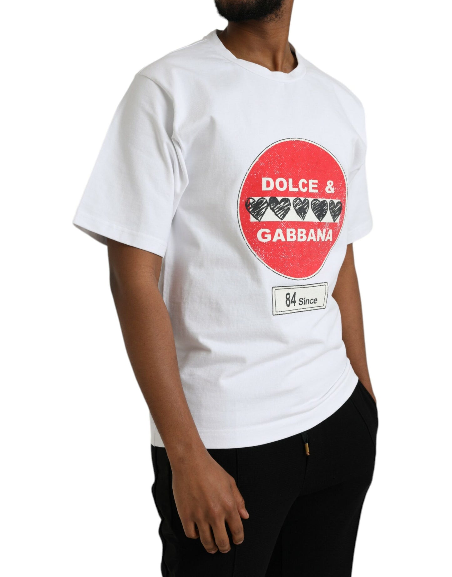 T-shirt ras du cou à manches courtes en coton blanc avec cœur Amor